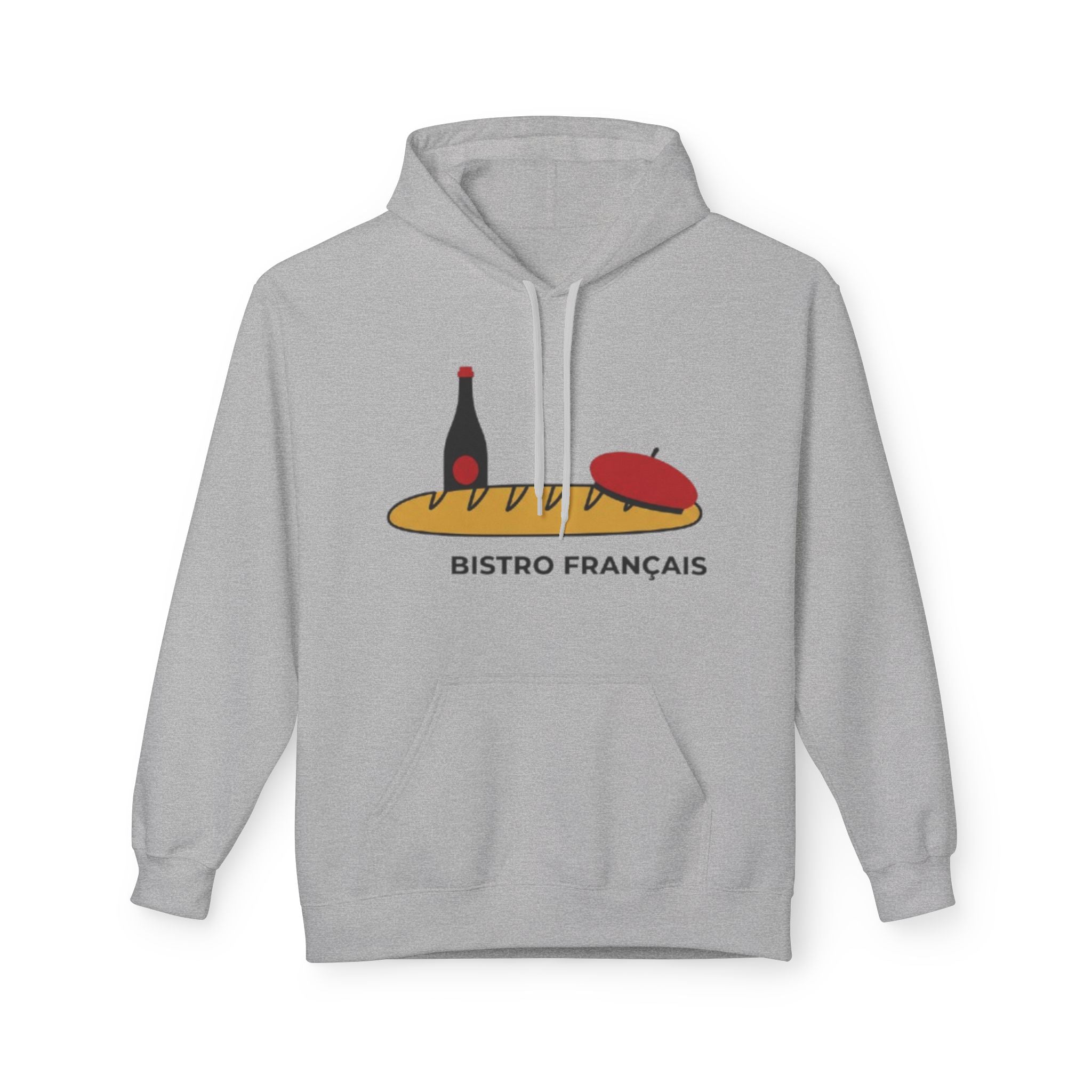 Bistro Français Hoodie — French Bistro Bread, Wine & Beret Graphic
