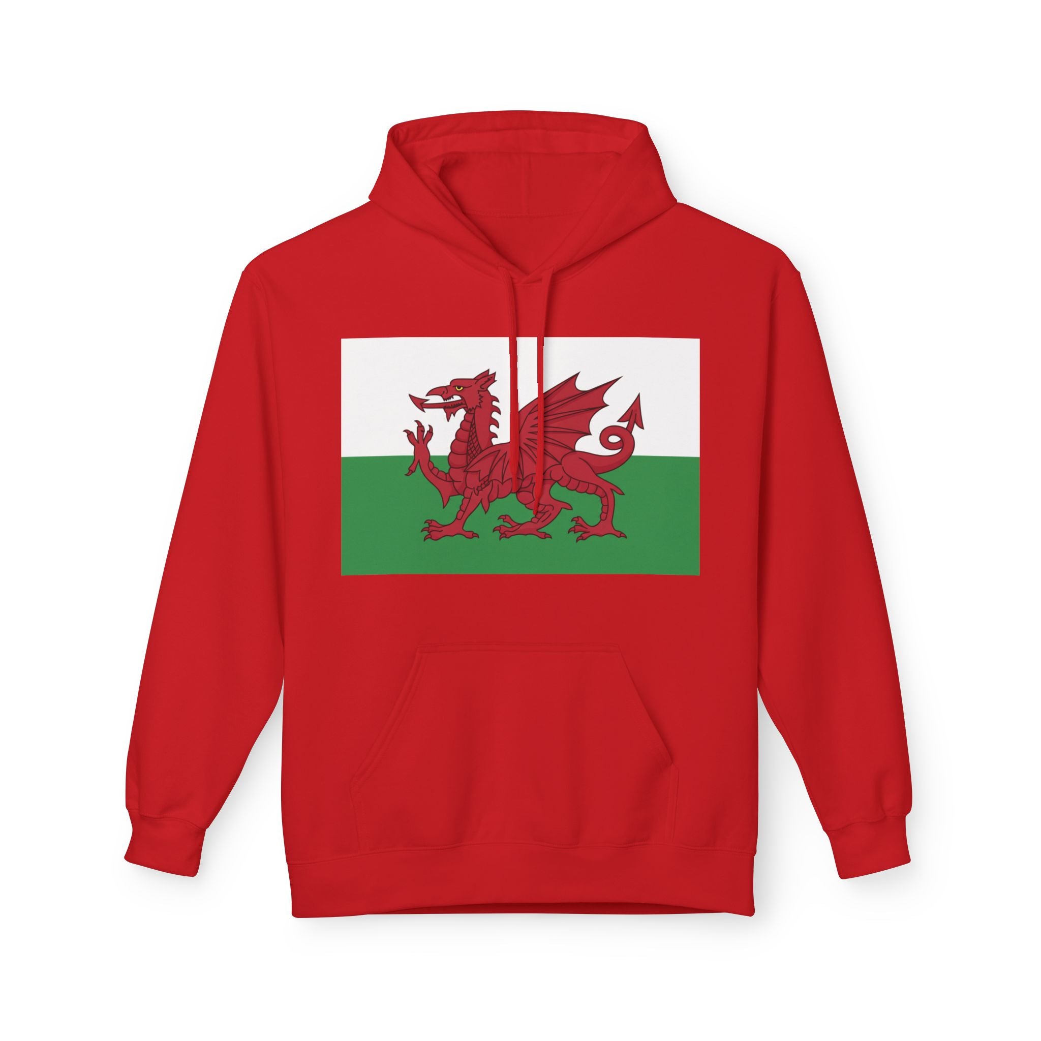 Welsh Dragon Hoodie — Retro Flag Front & Cute Red Dragon Back