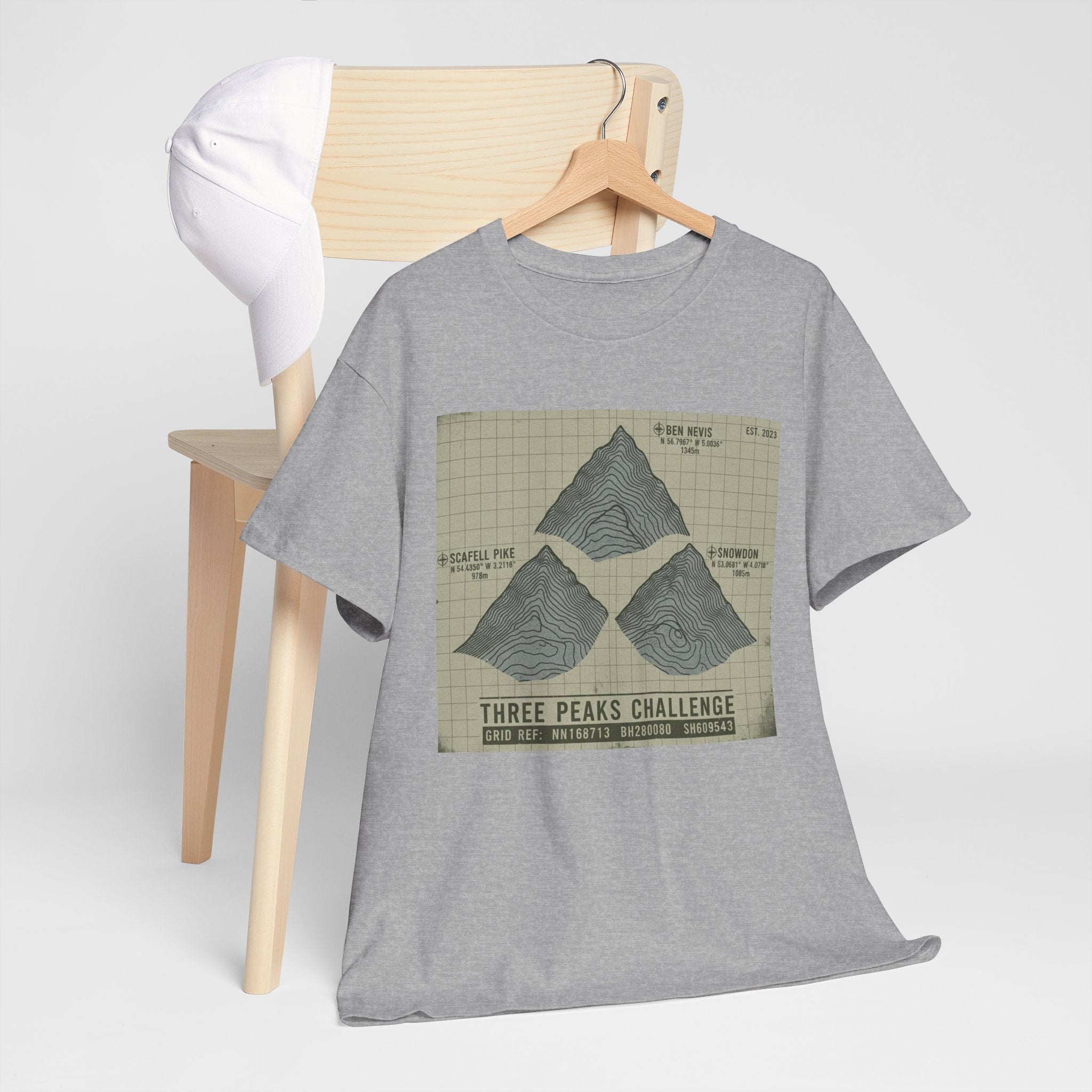 Three Peaks Challenge Graphic T-Shirt — Retro UK Mountain Summit Tee