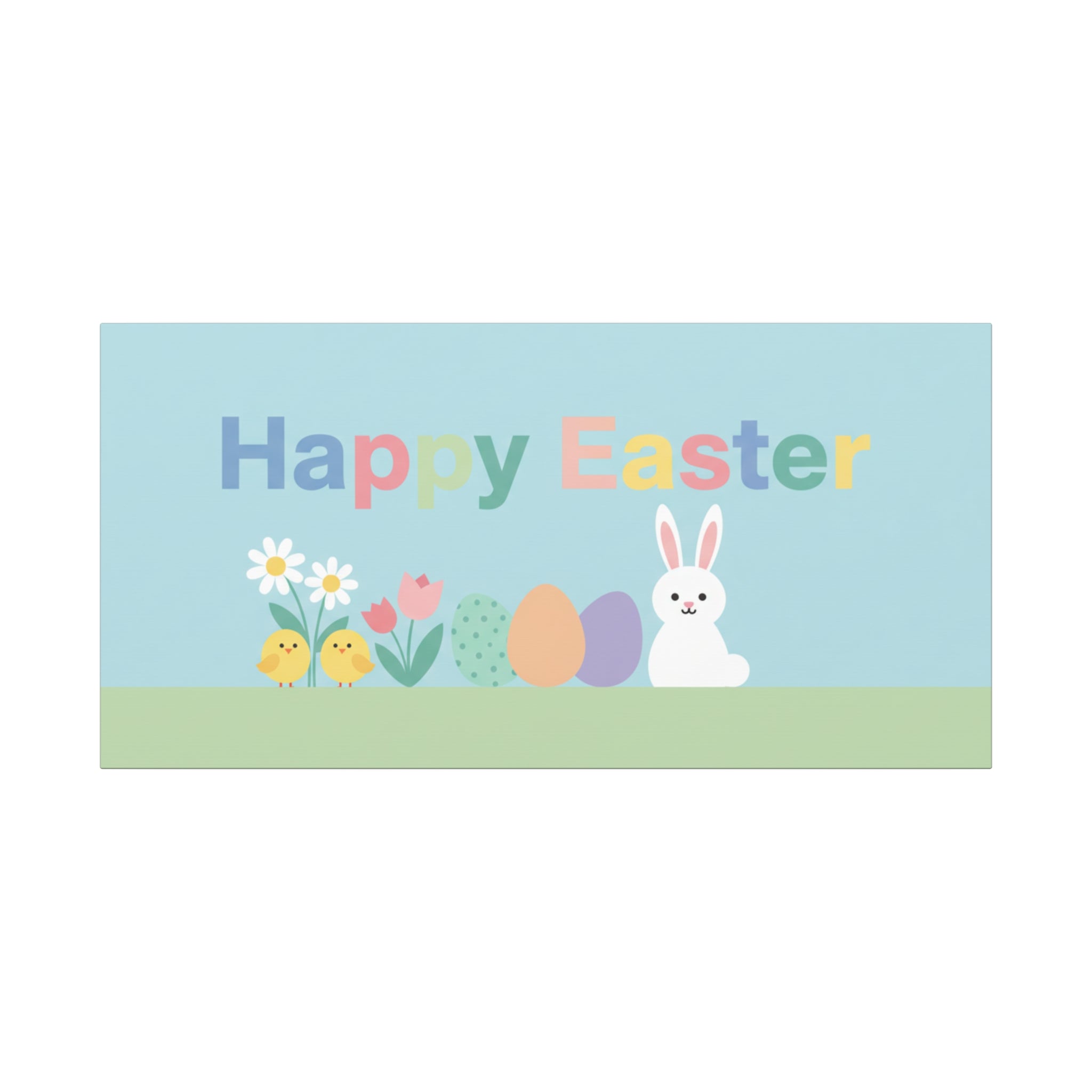 Happy Easter Canvas Wall Art — Pastel Bunny, Chicks & Eggs Matte Stretched Canvas