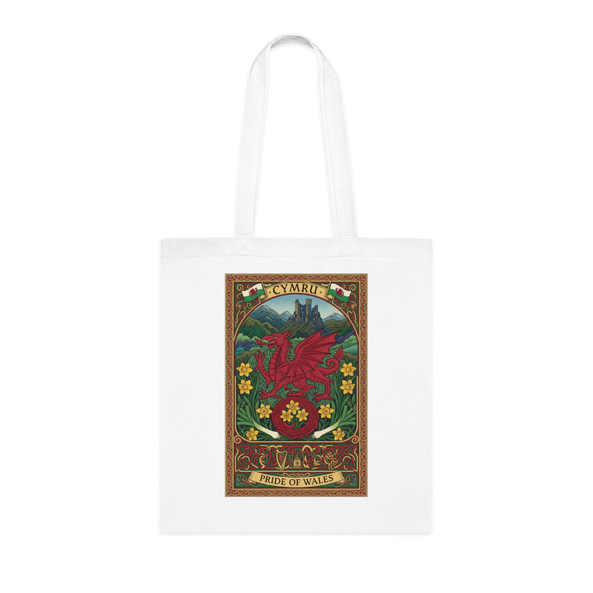 Wales Pride Tote — Cymru Red Dragon Cotton Tote (Vintage Celtic Floral Design)