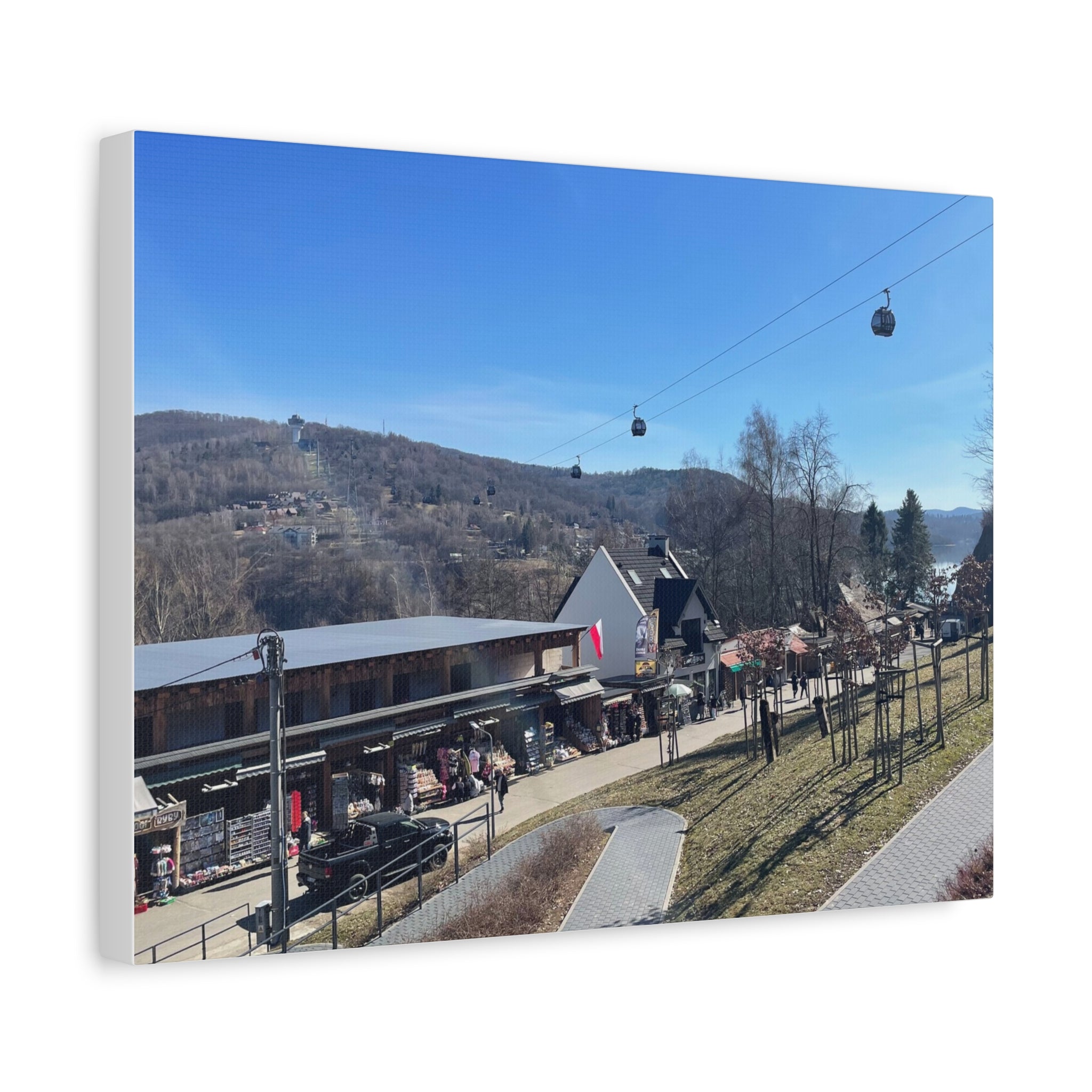 Resort Gondola Matte Canvas Wall Art — Mountain Village Landscape Print