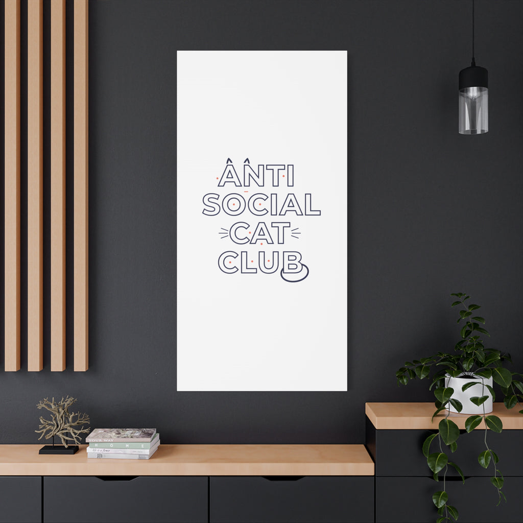 Anti Social Cat Club Canvas | Outline-Only Typography, Hollow Letter Art