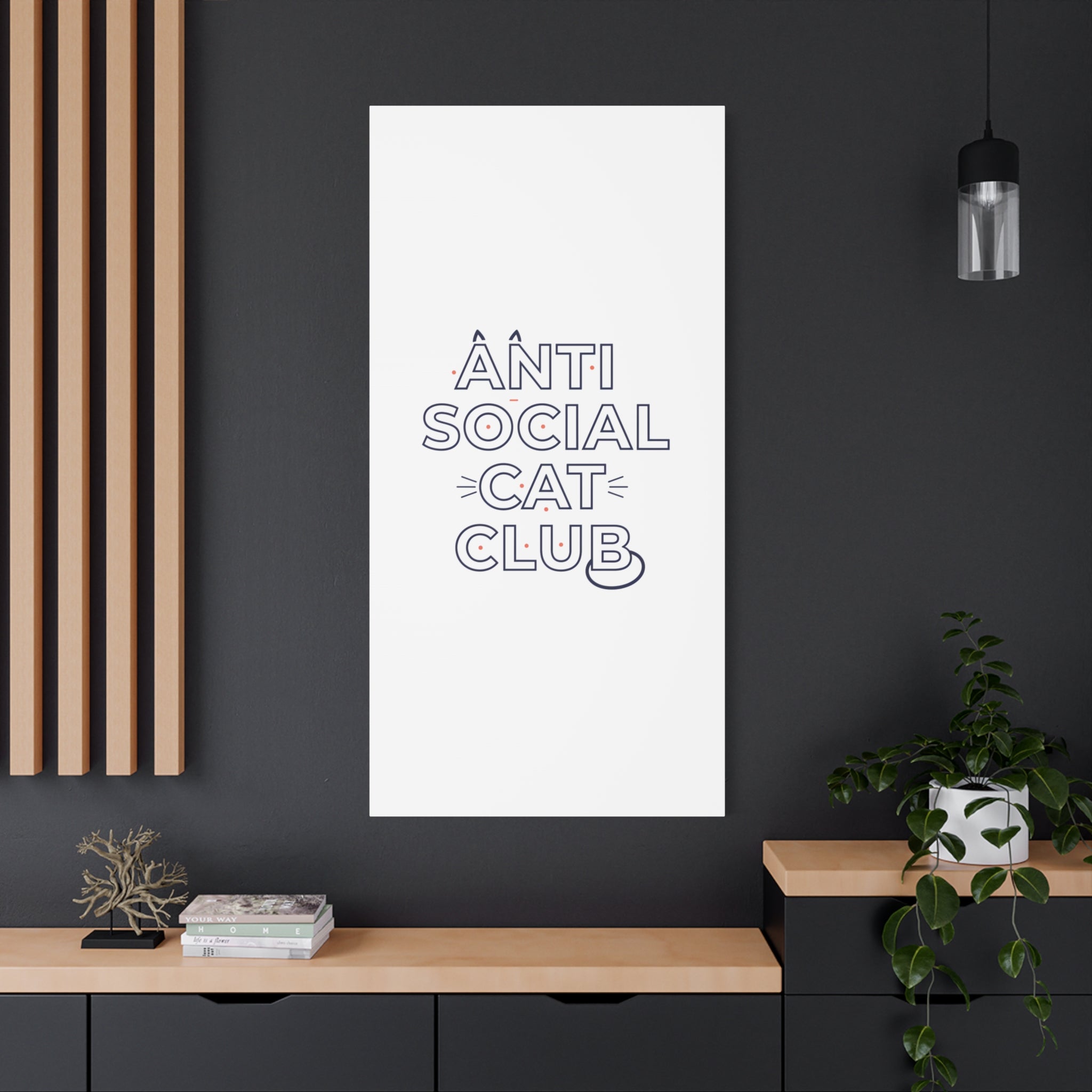 Anti Social Cat Club Canvas | Outline-Only Typography, Hollow Letter Art