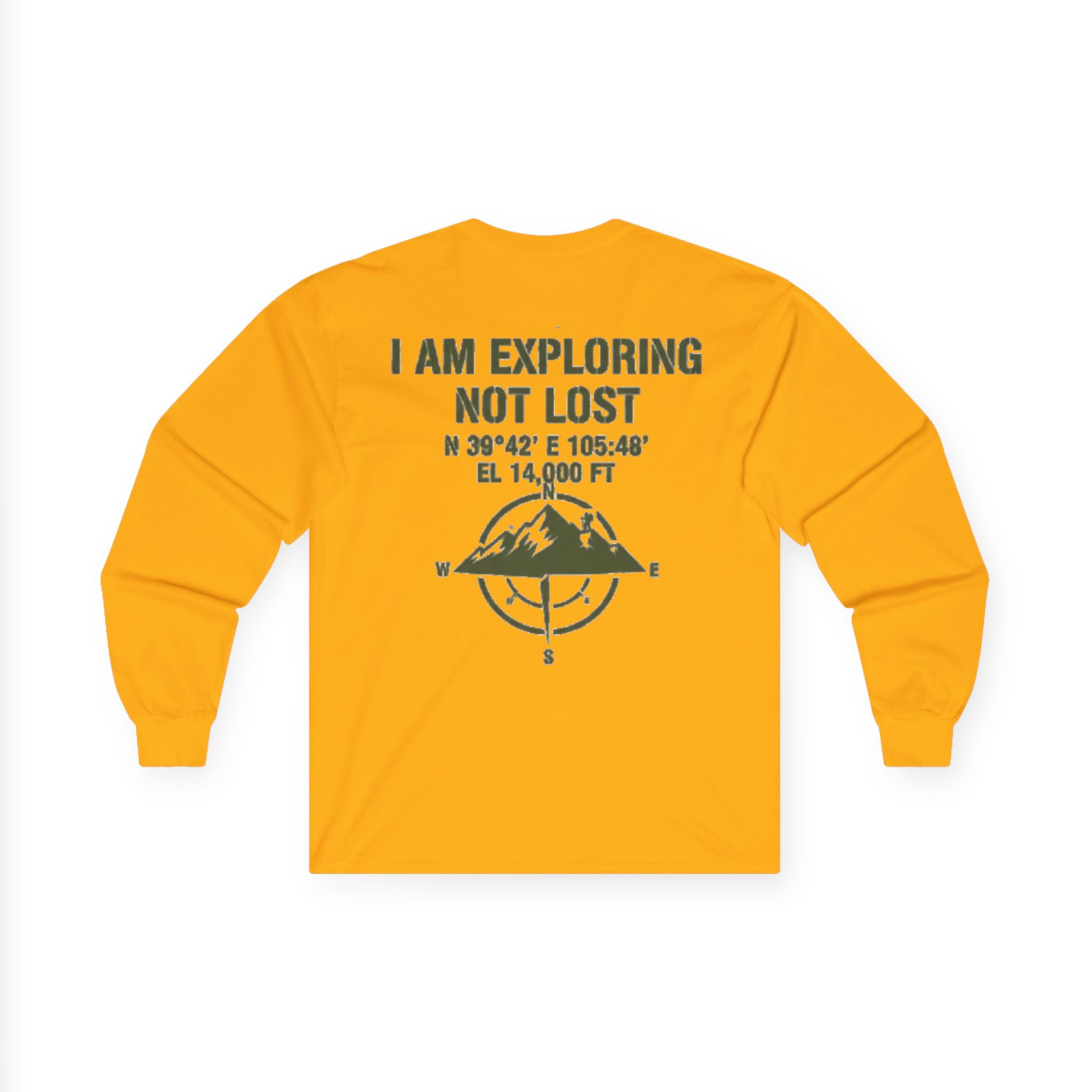 Explorer Long Sleeve Tee — “I Am Exploring Not Lost” Mountain Graphic