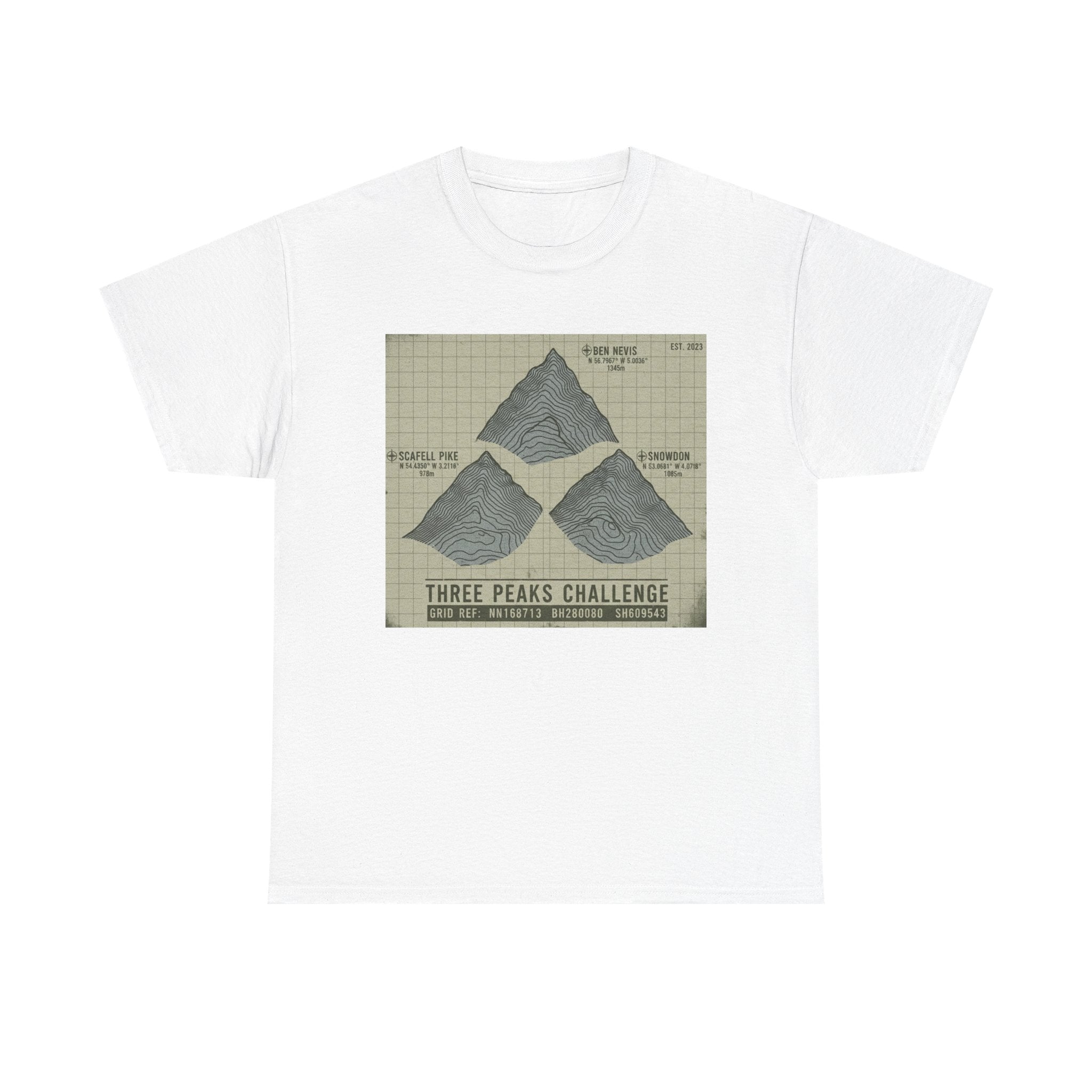 Three Peaks Challenge Graphic T-Shirt — Retro UK Mountain Summit Tee