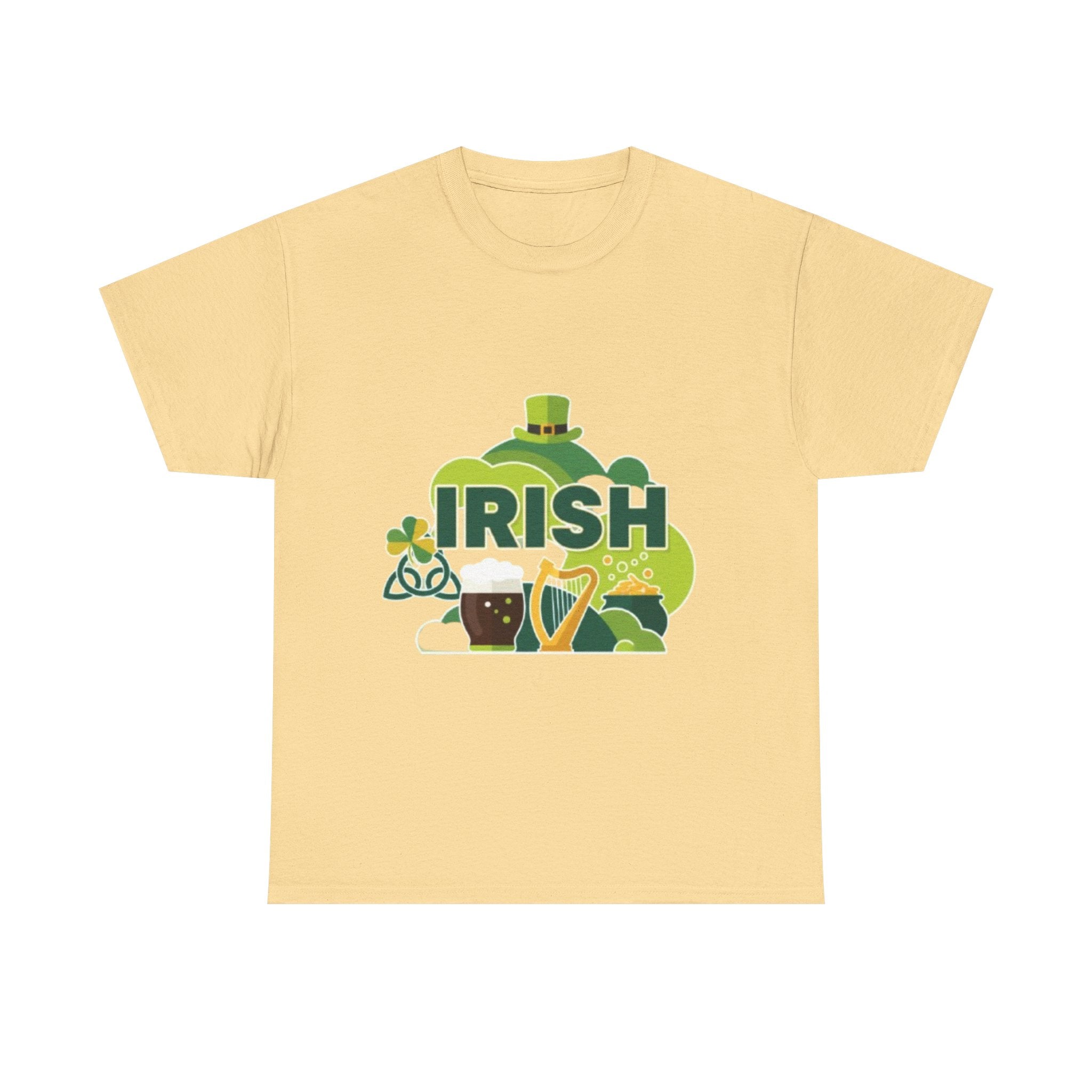 Irish St. Patrick's Day T-Shirt — Shamrock, Harp & Leprechaun Hat Design