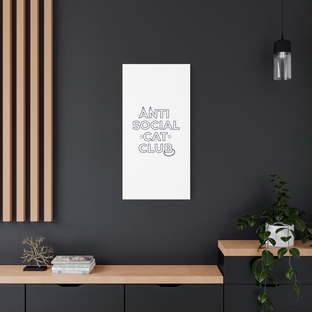 Anti Social Cat Club Canvas | Outline-Only Typography, Hollow Letter Art