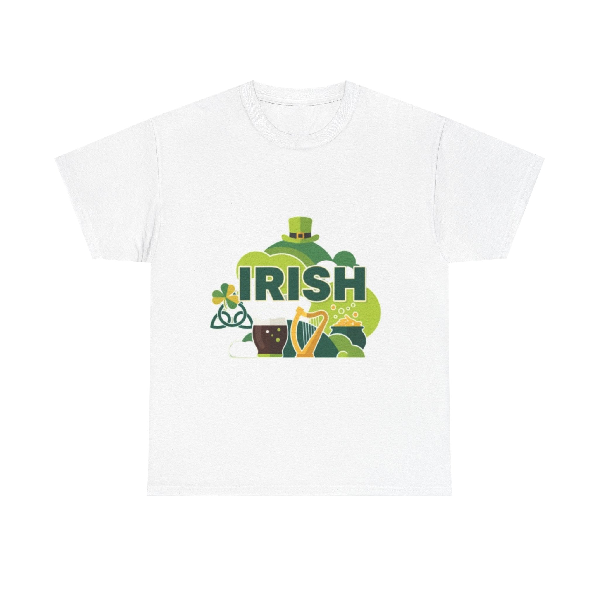 Irish St. Patrick's Day T-Shirt — Shamrock, Harp & Leprechaun Hat Design