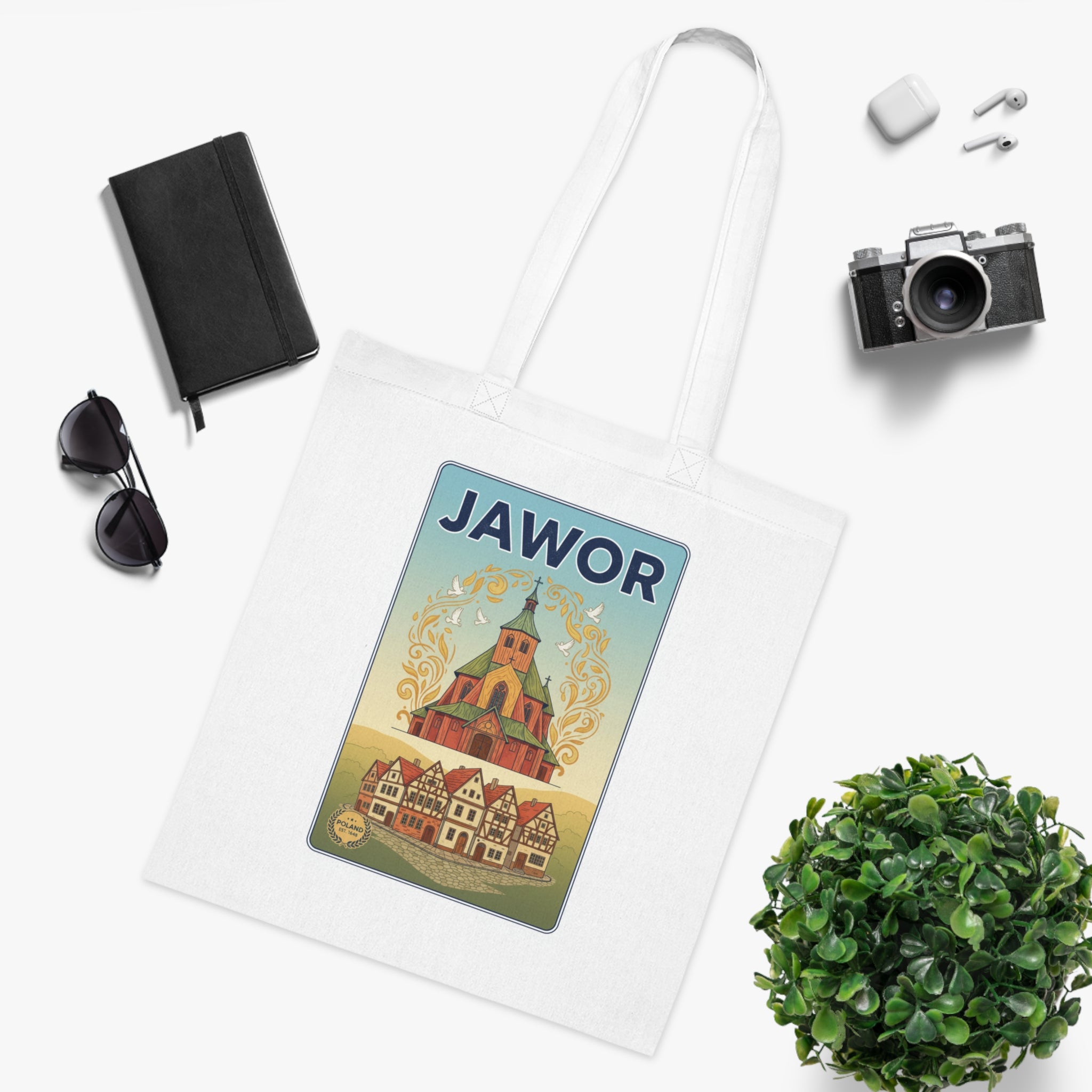 Jawor Vintage Travel Tote — Retro Polish Town Cotton Tote Bag