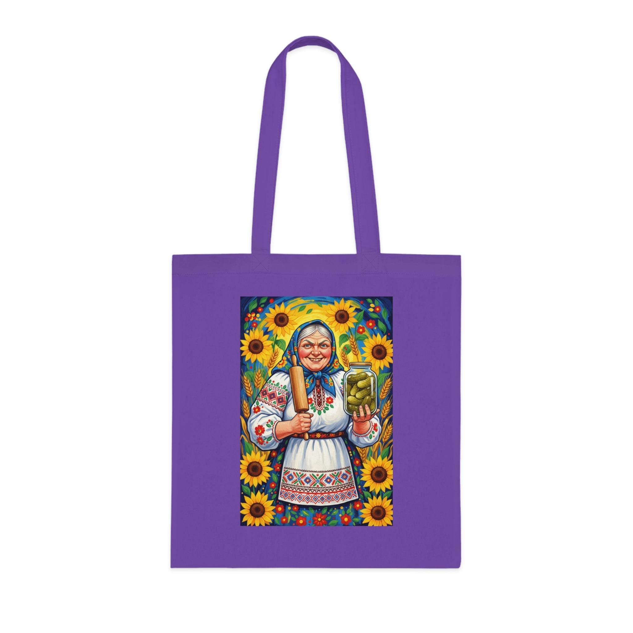 Sunflower Baba Tote - Ukrainian Folk Art Cotton Tote Bag