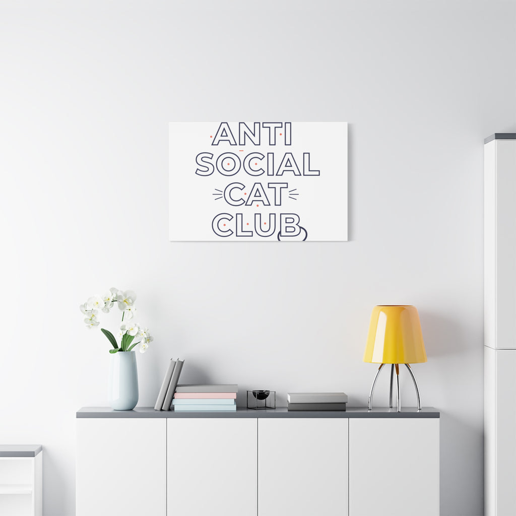 Anti Social Cat Club Canvas | Outline-Only Typography, Hollow Letter Art