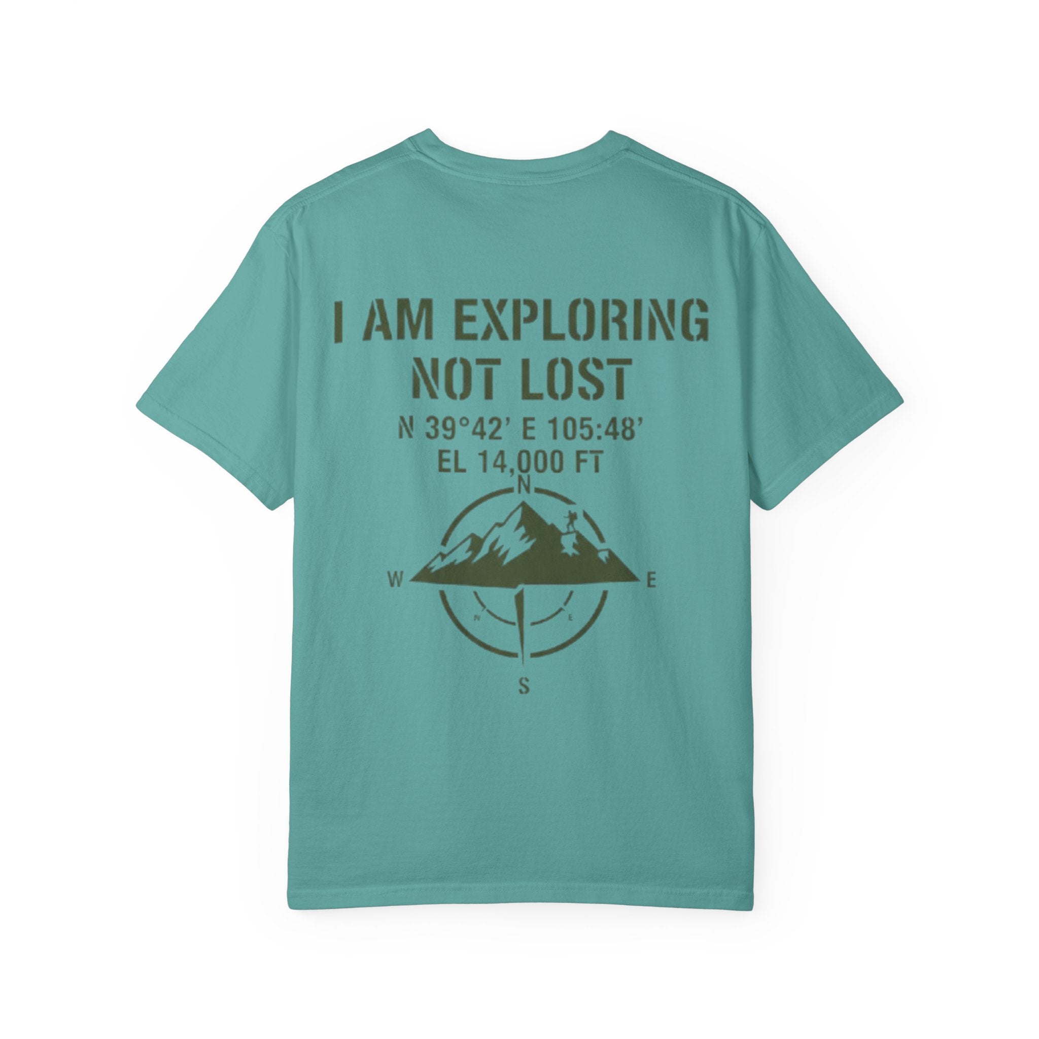 Adventure T-Shirt — "I Am Exploring Not Lost" Mountain Compass Graphic