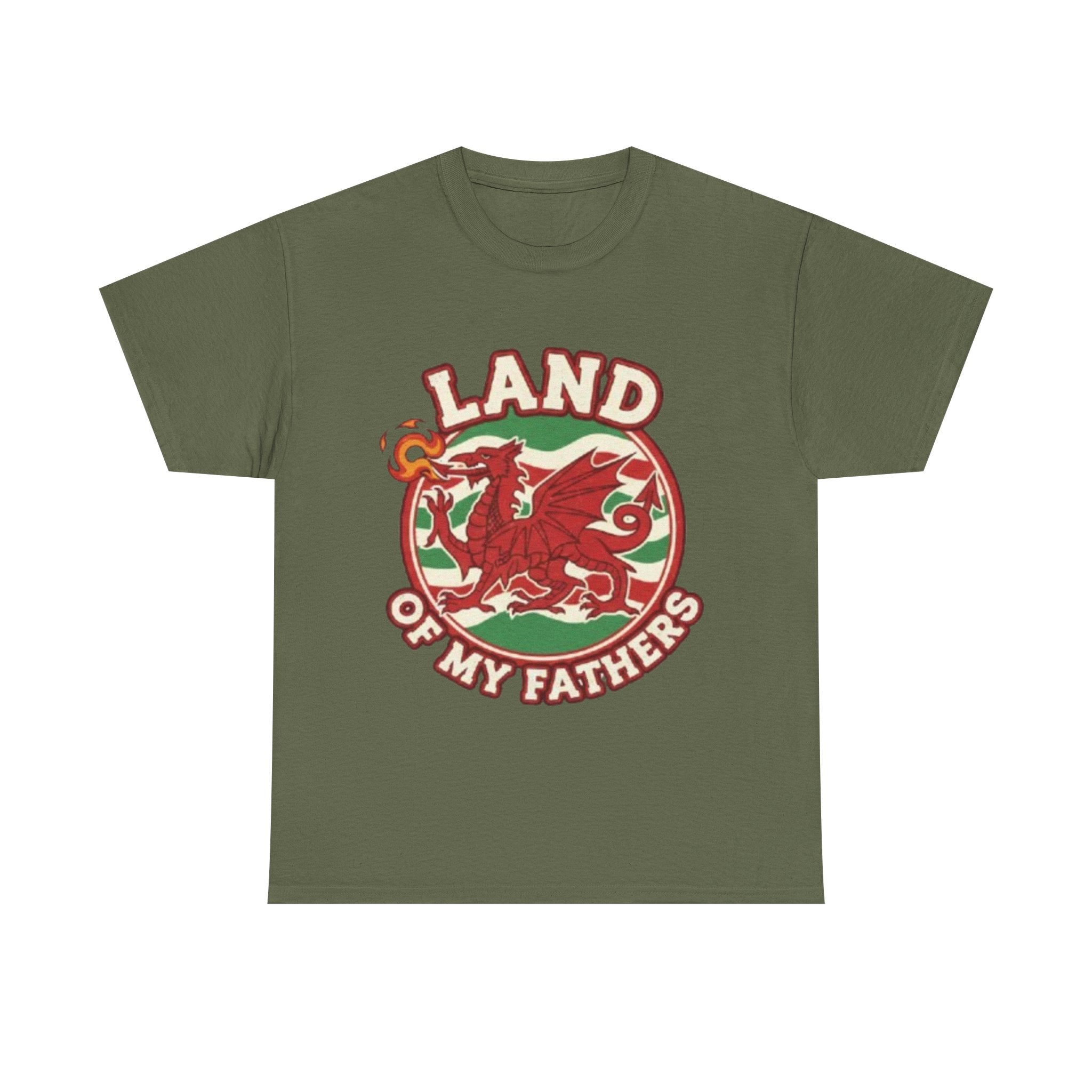 Land of My Fathers T‑Shirt — Welsh Dragon Vintage Crest Tee