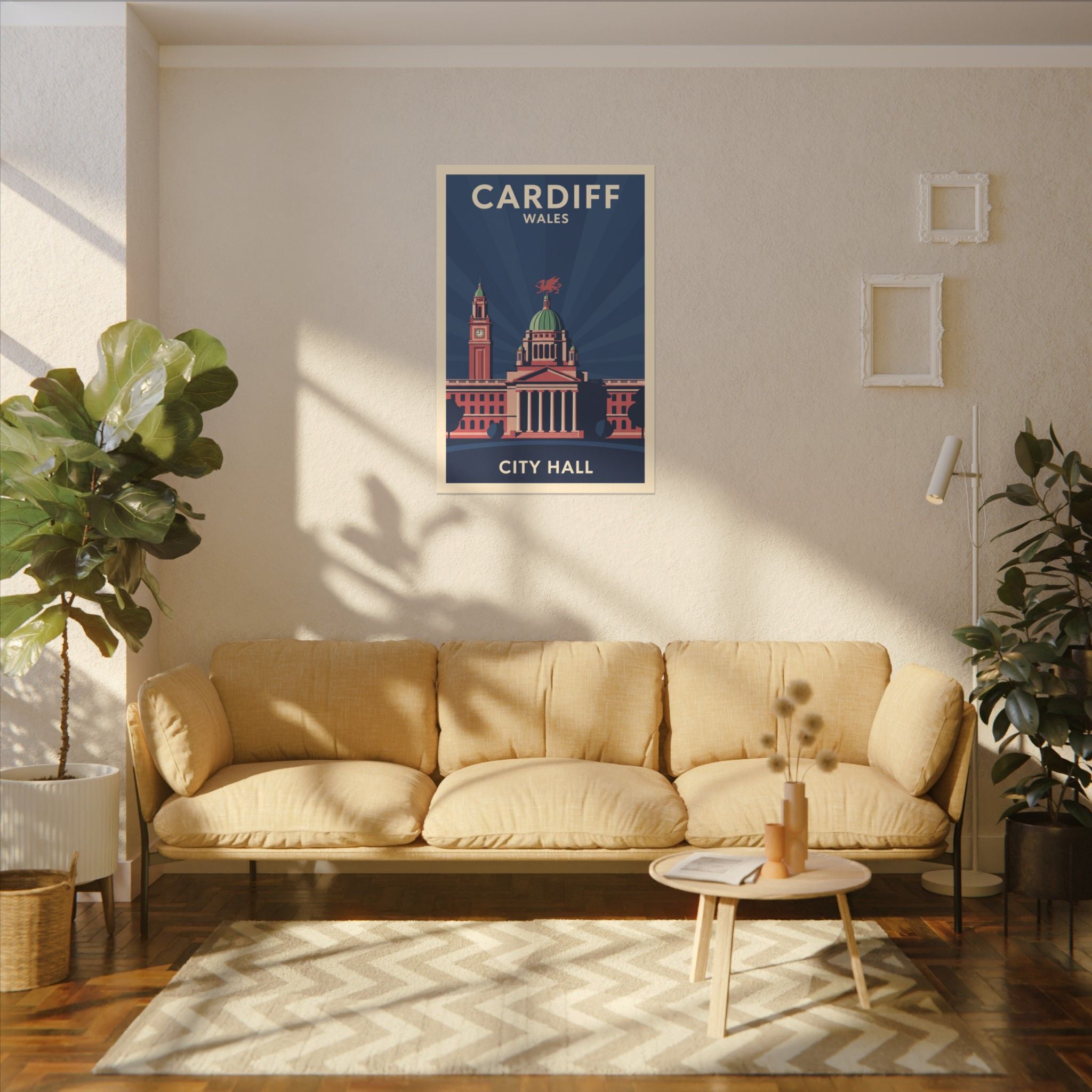 Cardiff City Hall Matte Canvas Wall Art — Vintage Wales Travel Poster