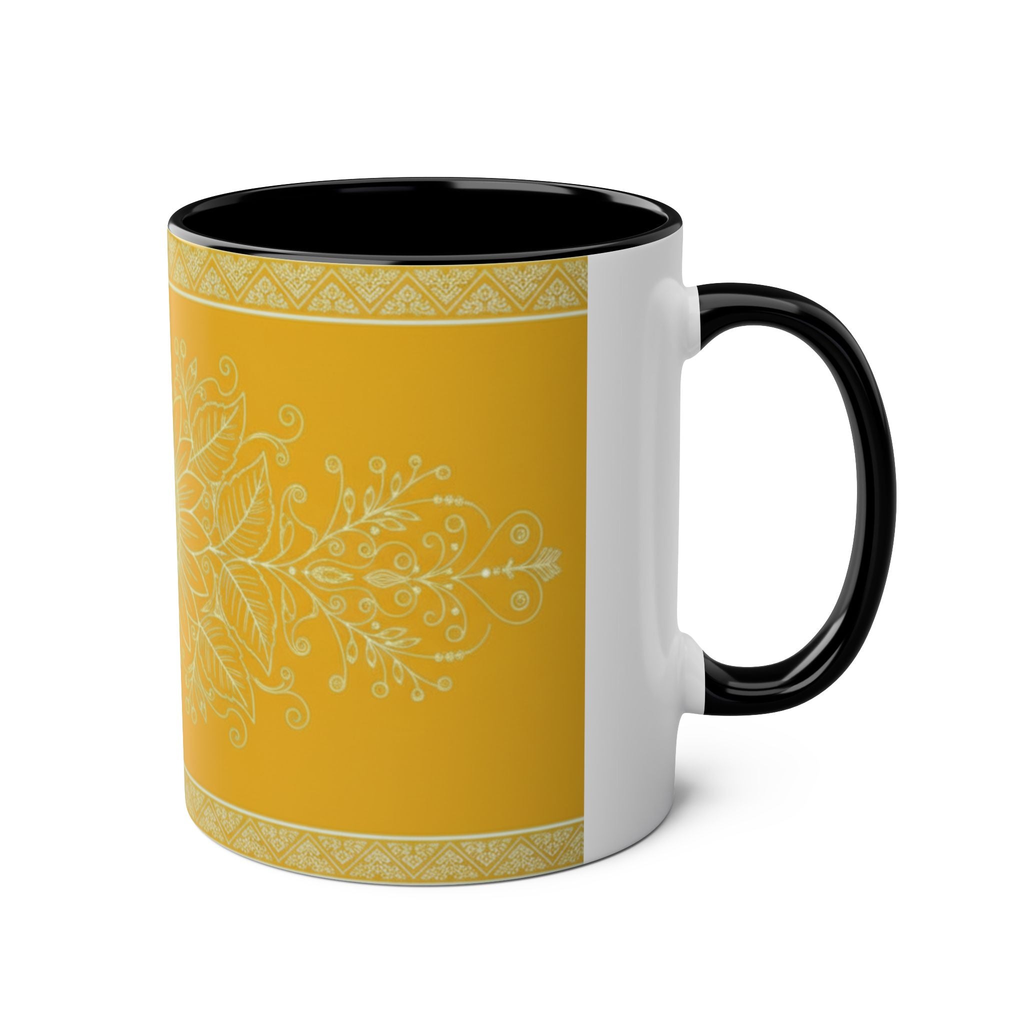 Sunflower Mandala Two-Tone Coffee Mug — Blue & Yellow 11oz
