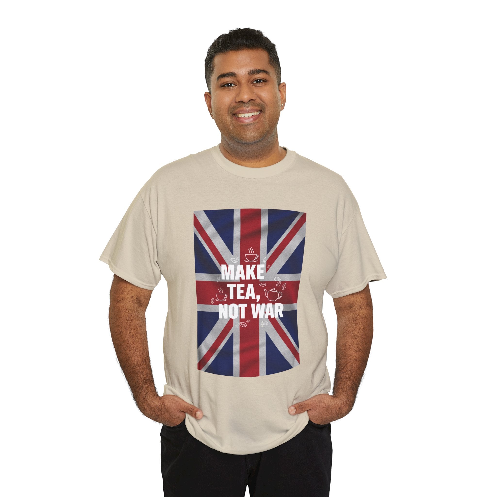 Make Tea, Not War T-Shirt — British Flag Peace Tea Tee