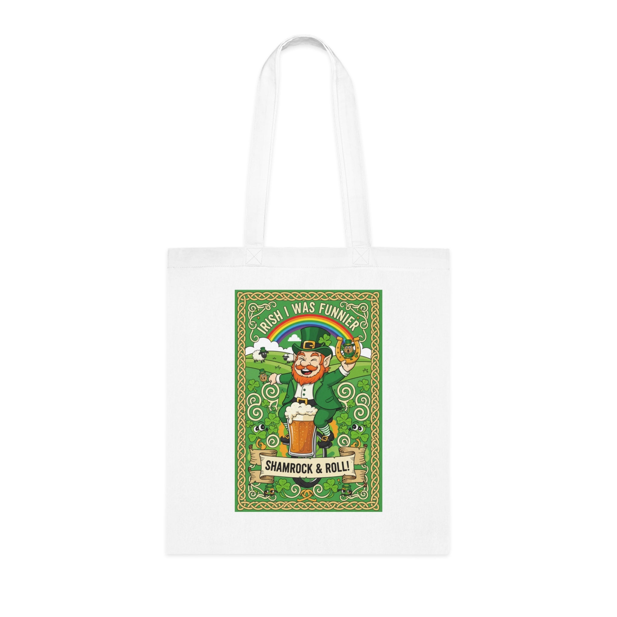 St. Patrick's Day Shamrock & Roll Cotton Tote — 'I Wish I Was Funnier' Leprechaun Design