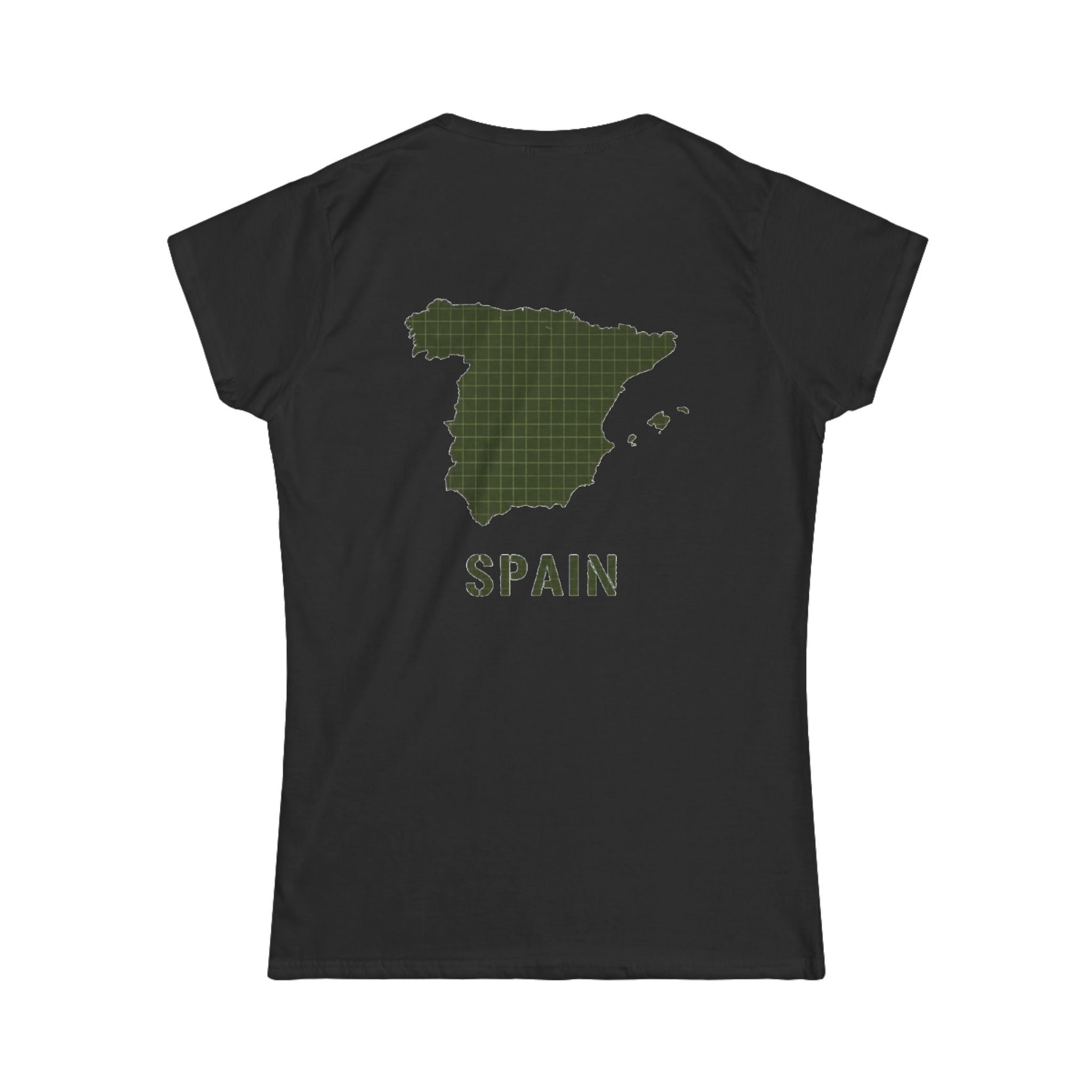 Spain Map Women's Tee — Olive Grid Map Graphic Shirt