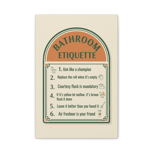 Bathroom Etiquette Canvas Wall Art – Retro Rules Sign for Powder Room