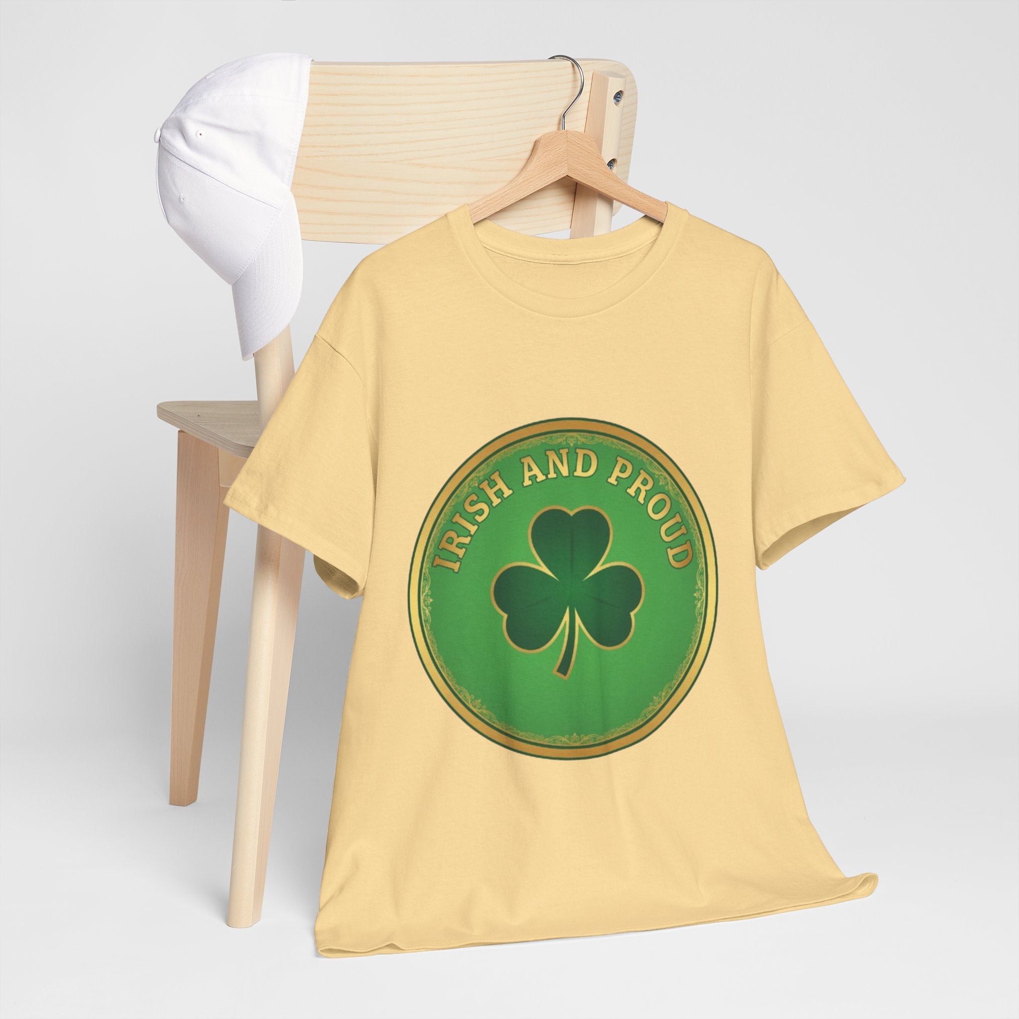Irish and Proud T-Shirt — Green Shamrock Emblem Tee for St. Patrick's Day