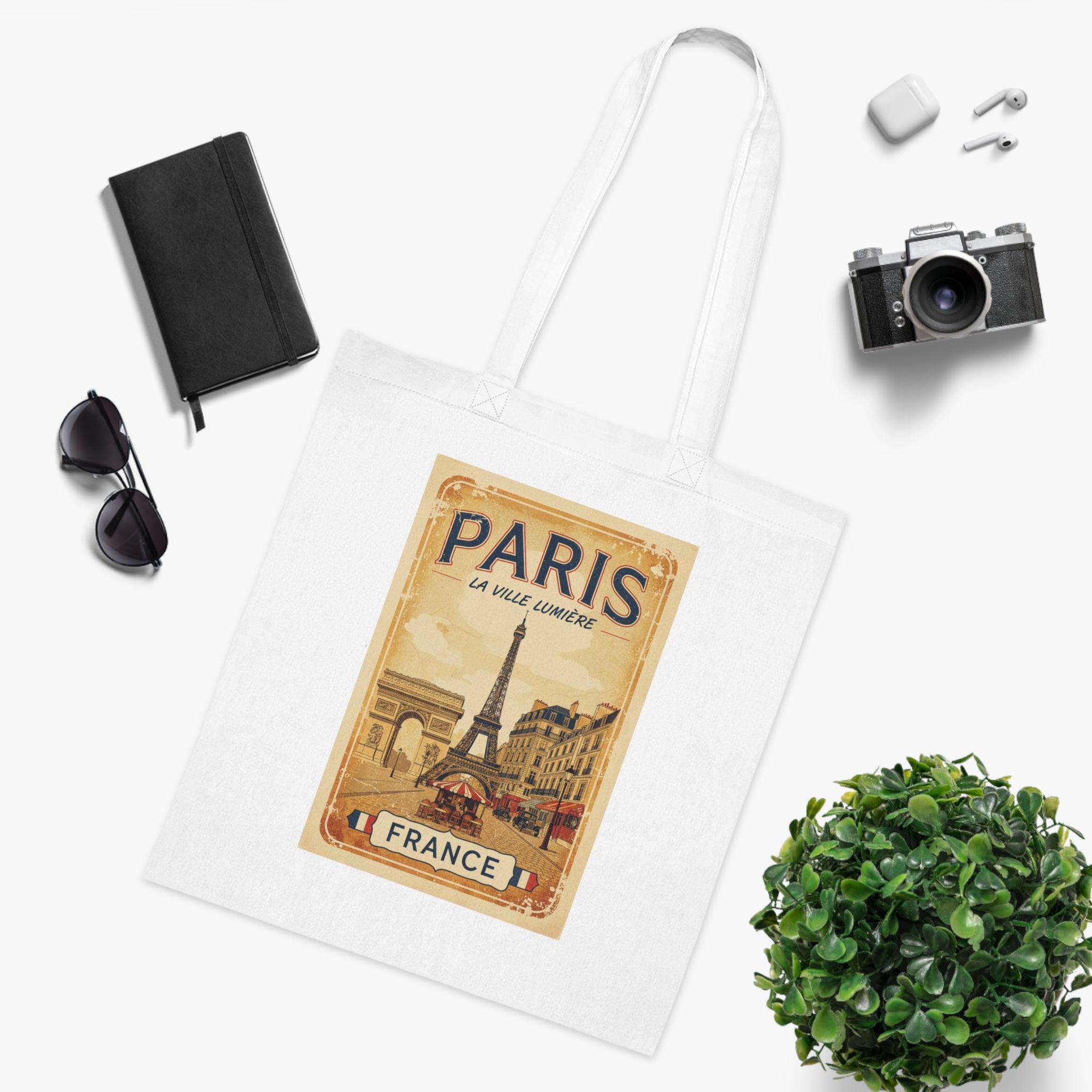 Paris Vintage Poster Cotton Tote Bag – Eiffel Tower France Travel Market Tote
