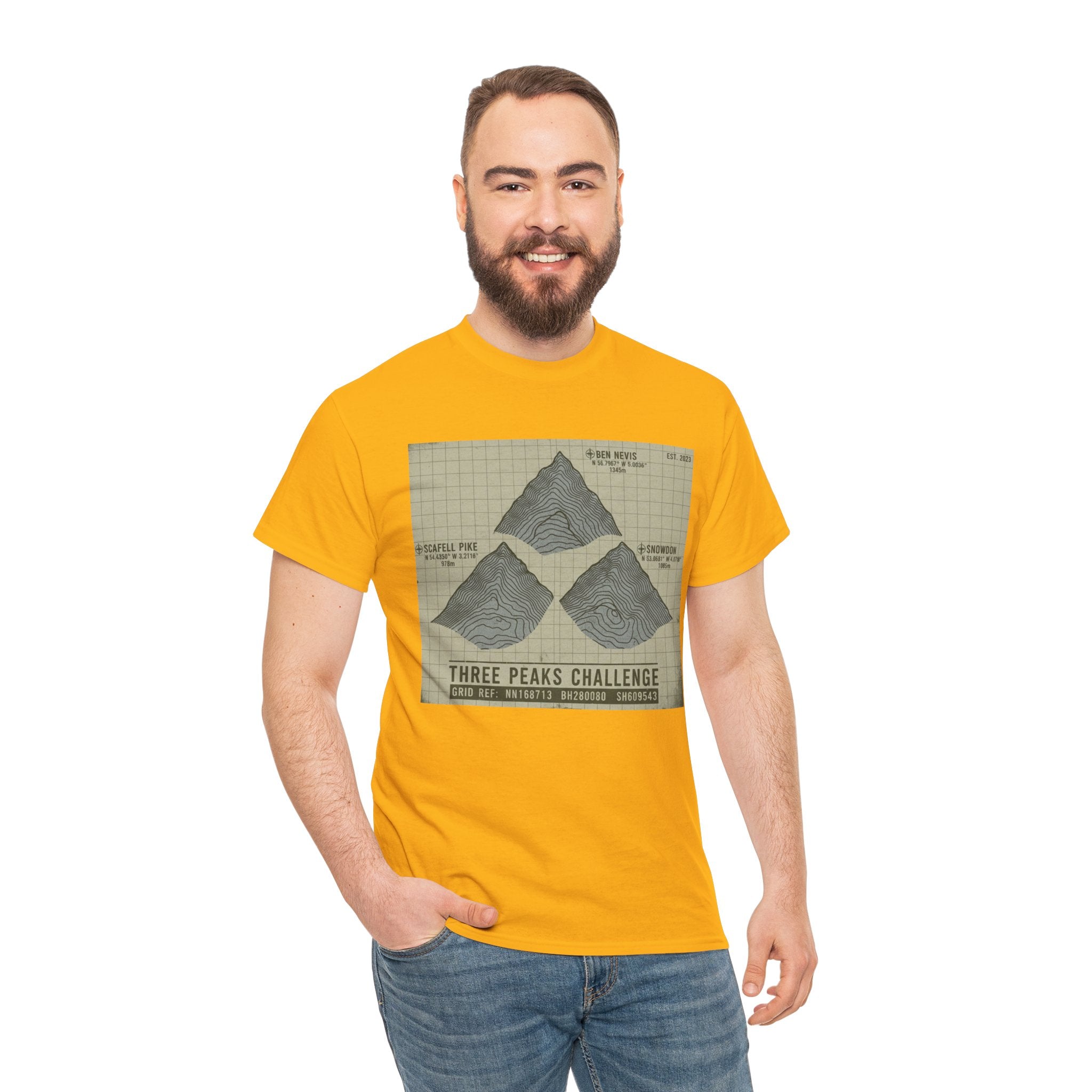 Three Peaks Challenge Graphic T-Shirt — Retro UK Mountain Summit Tee