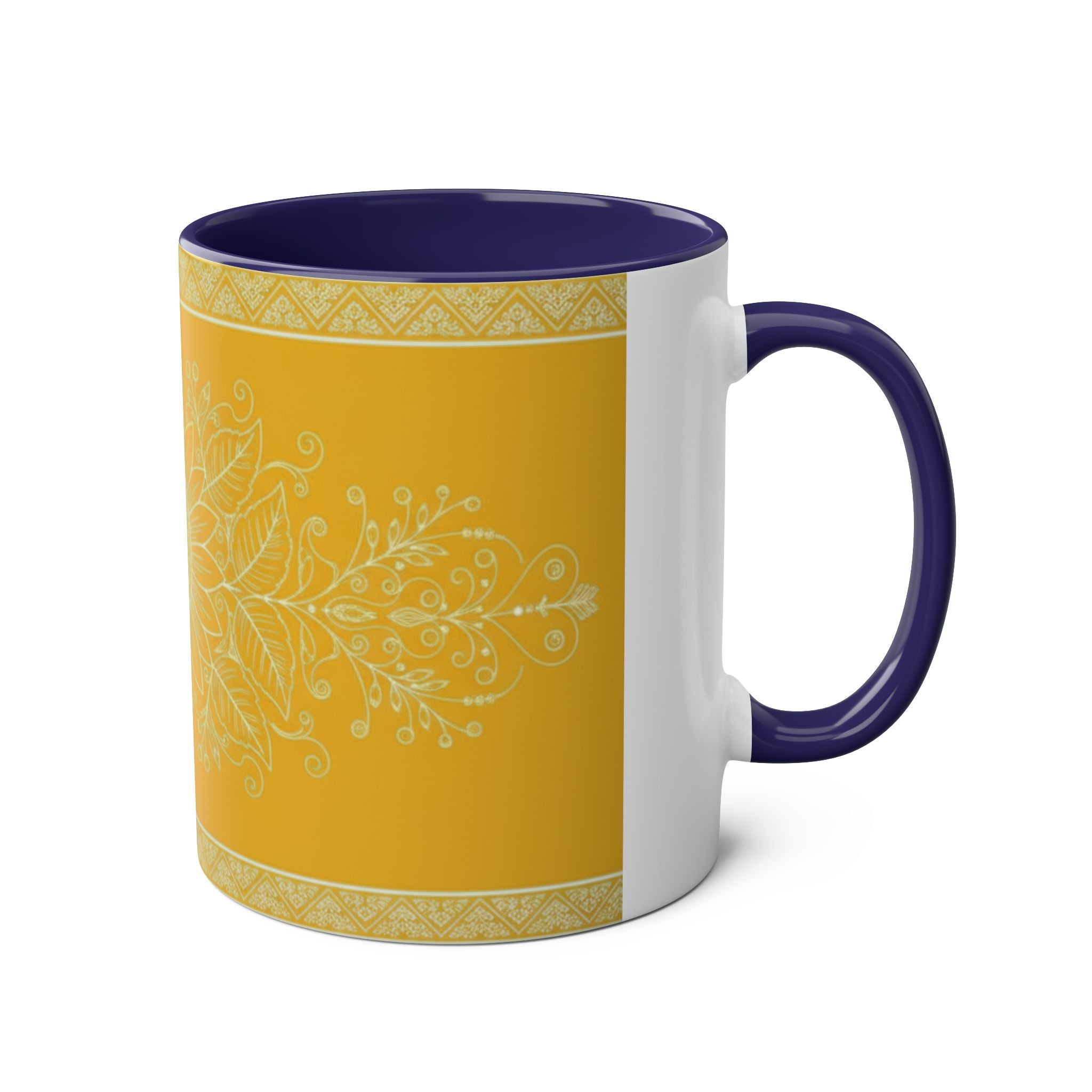Sunflower Mandala Two-Tone Coffee Mug — Blue & Yellow 11oz