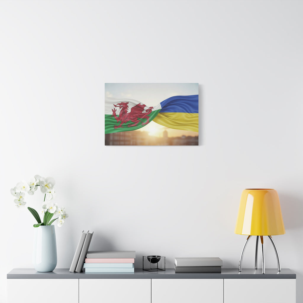 Wales and Ukraine Flags Matte Canvas Print — Stretched Wall Art