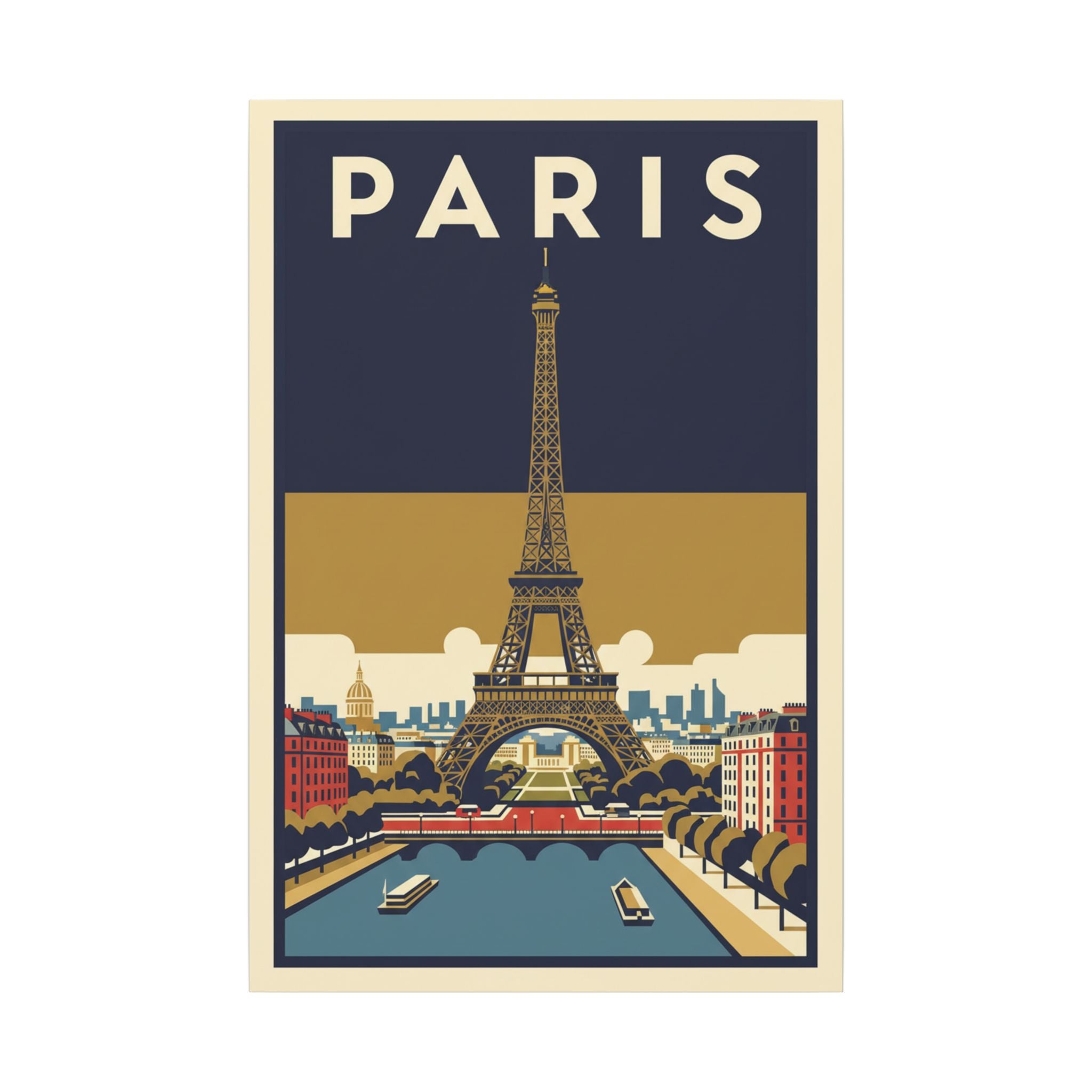 Paris Vintage Eiffel Tower Matte Canvas Wall Art Stretched Travel Poster