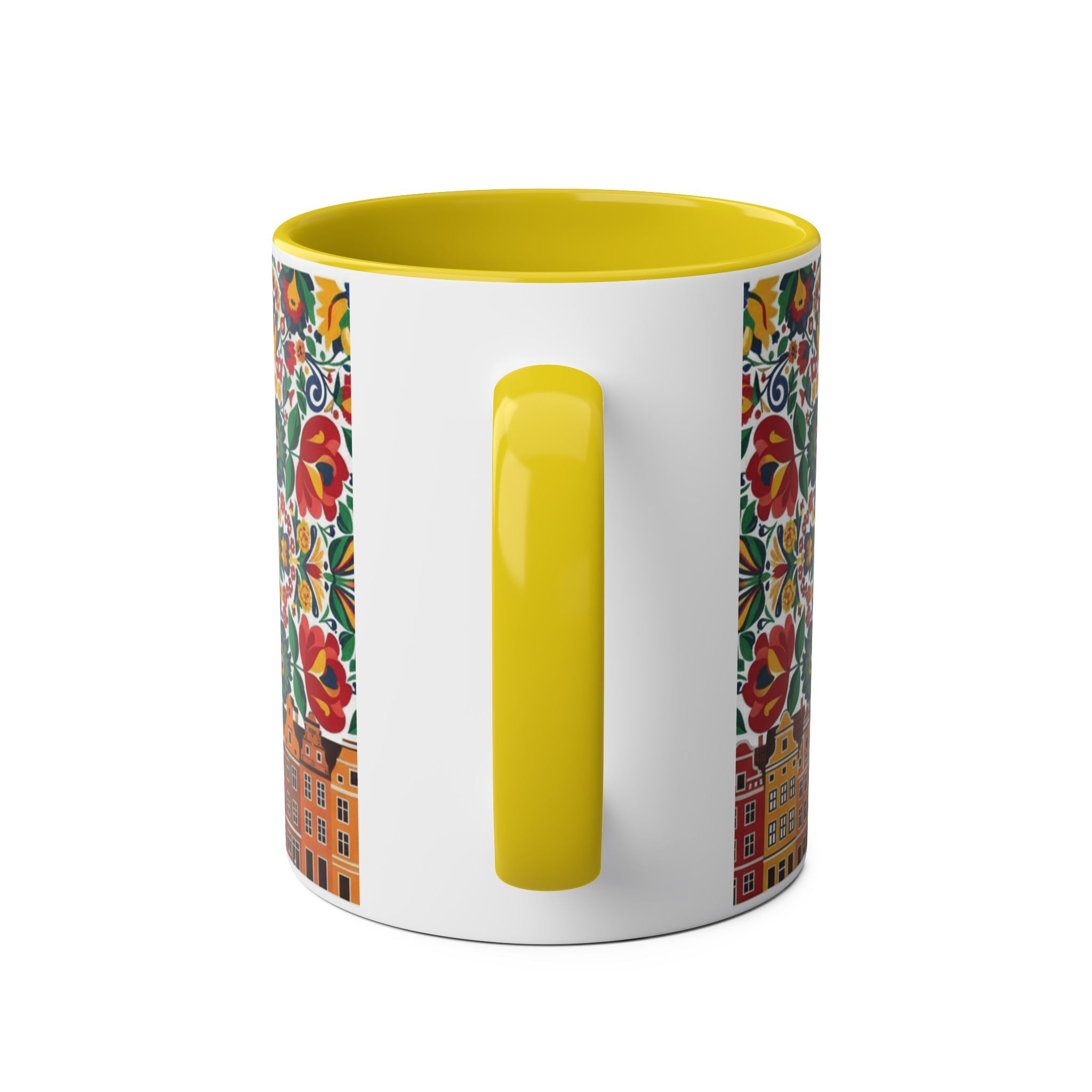 Floral Mandala Two-Tone Coffee Mug — Colorful Folk Art 11oz