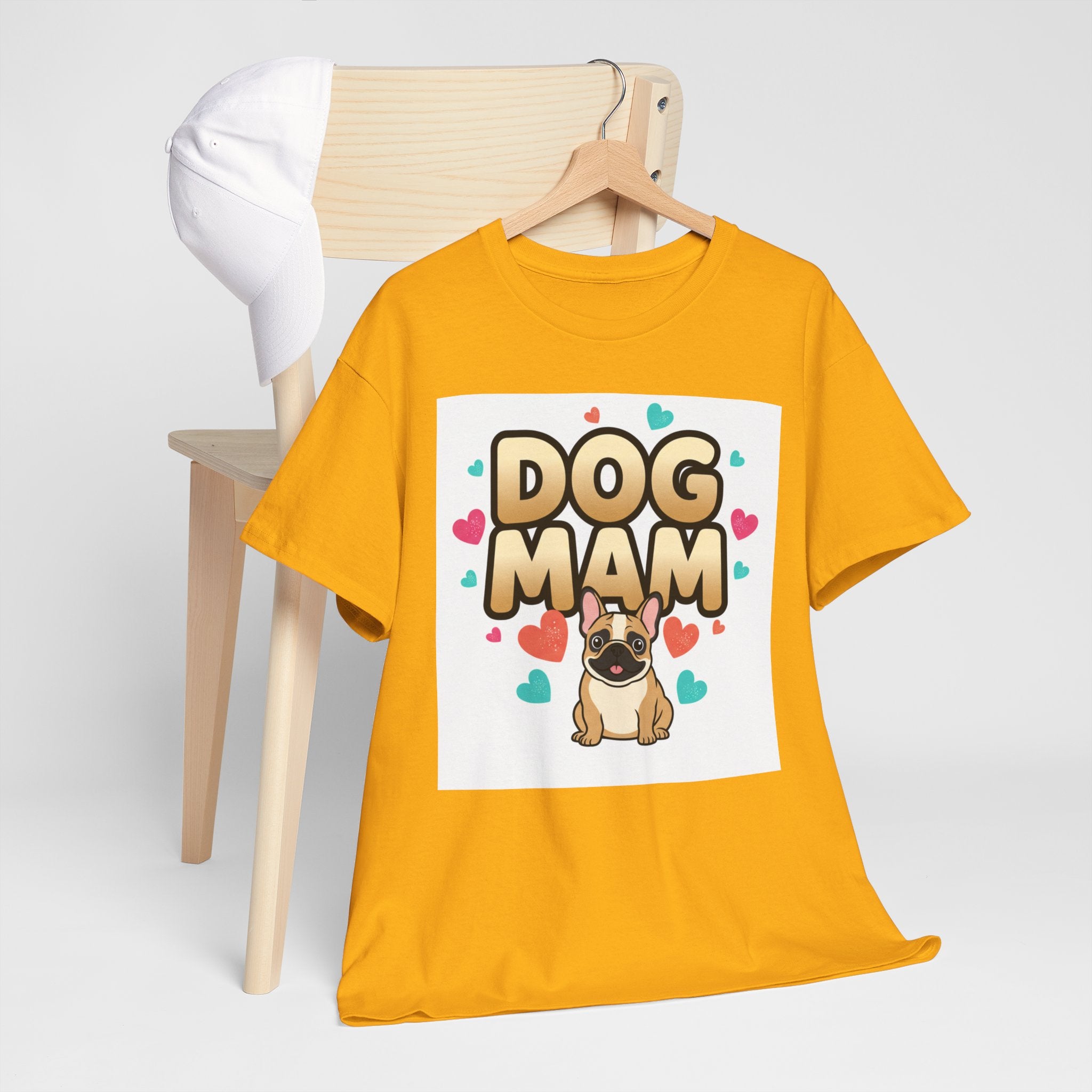 Dog Mom T-Shirt — Cute Pug Design with Hearts, Perfect Gift for Dog Lovers