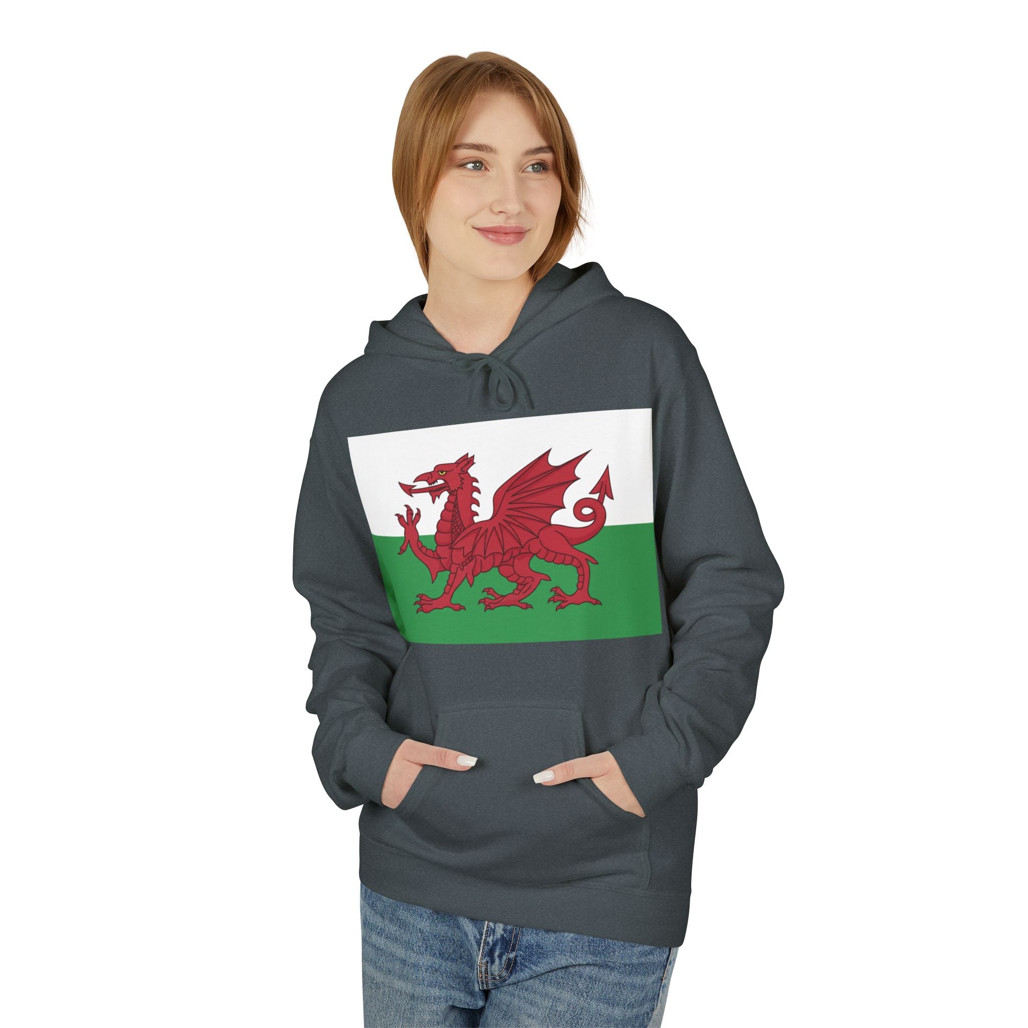 Welsh Dragon Hoodie — Retro Flag Front & Cute Red Dragon Back