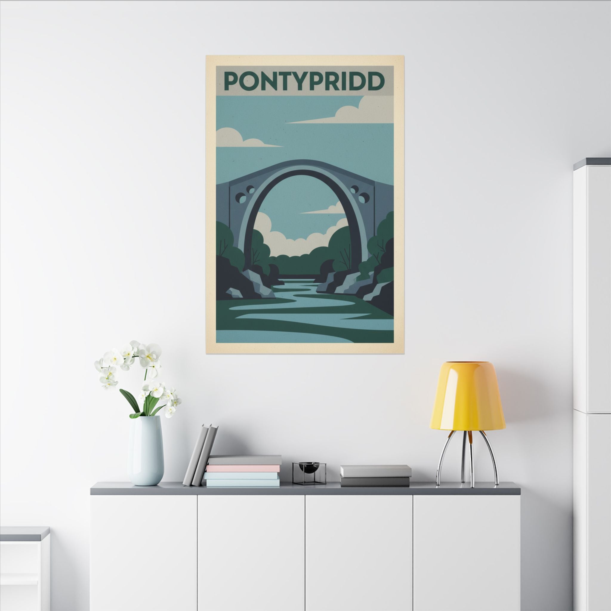 Pontypridd Bridge Matte Canvas Wall Art Vintage Travel Poster Print