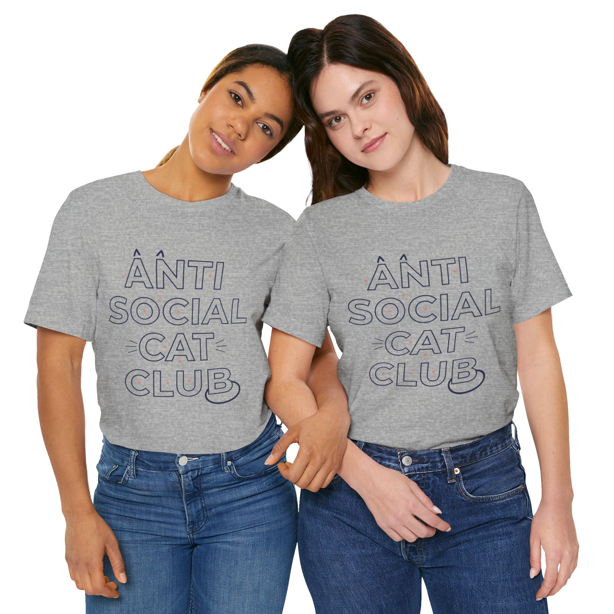 Outline 'ANTI SOCIAL CAT CLUB' Typography Tee | hollow font, minimalist outline text shirt