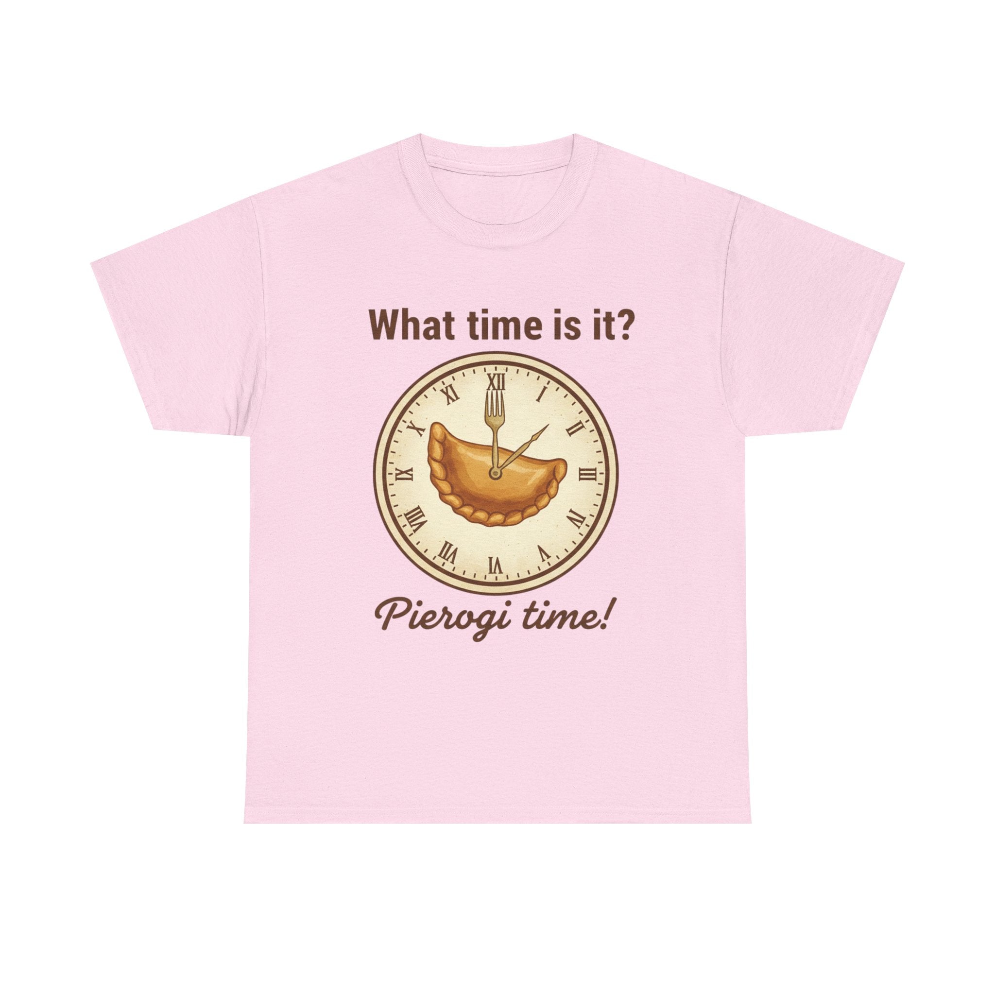 Pierogi Time T‑Shirt — "What time is it? Pierogi time!" Vintage Clock Food Tee