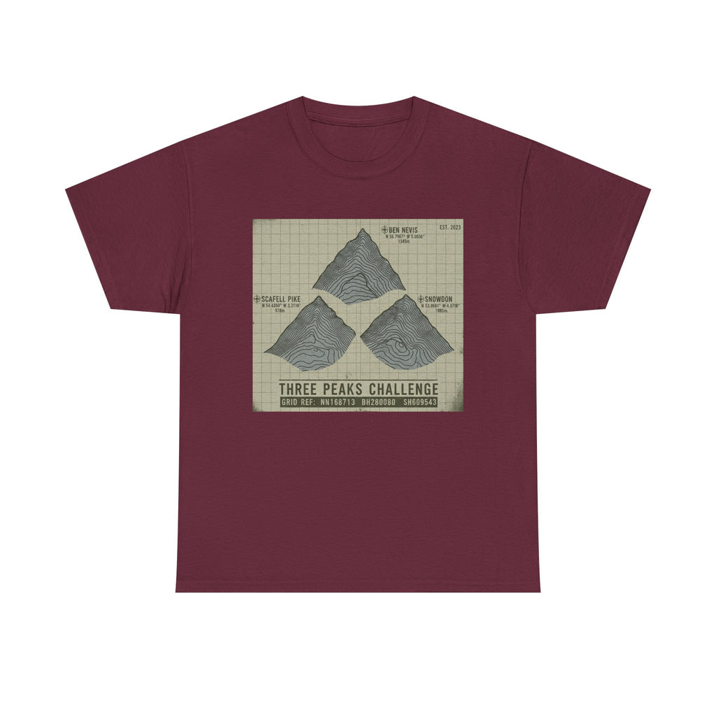 Three Peaks Challenge Graphic T-Shirt — Retro UK Mountain Summit Tee