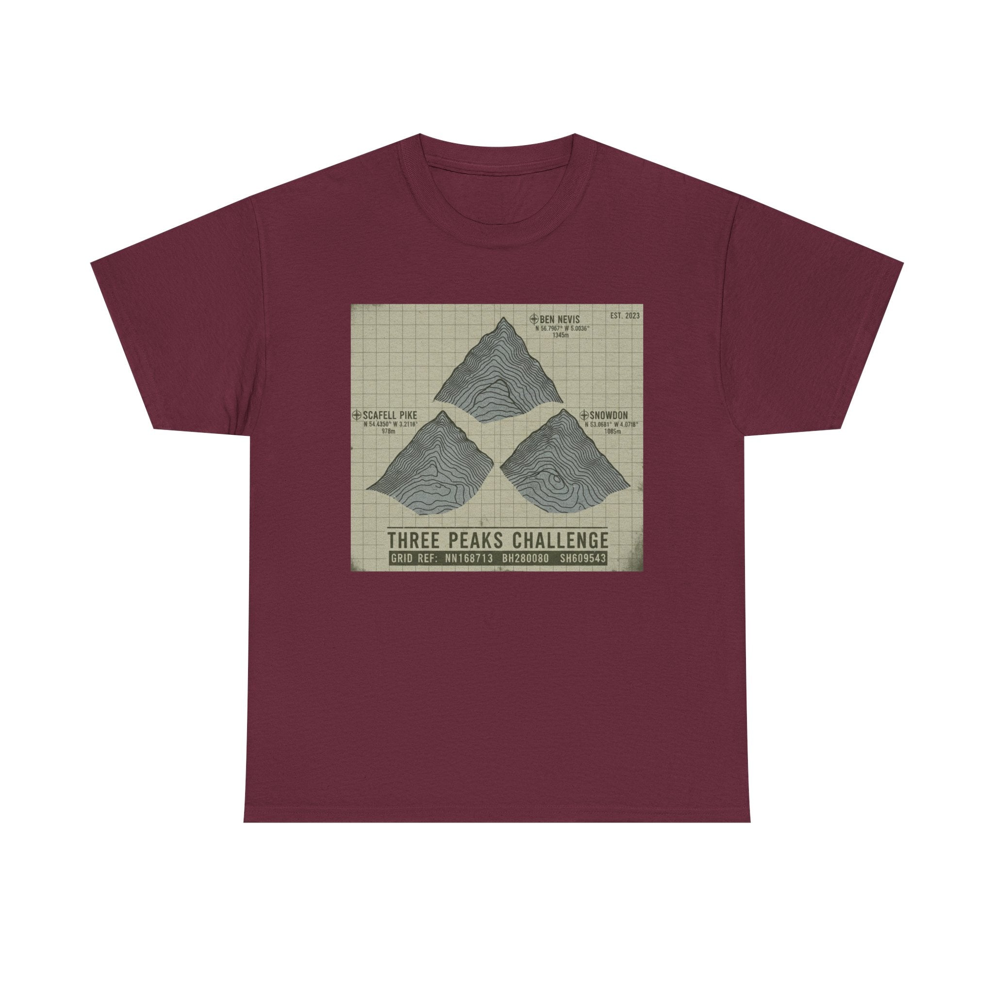 Three Peaks Challenge Graphic T-Shirt — Retro UK Mountain Summit Tee