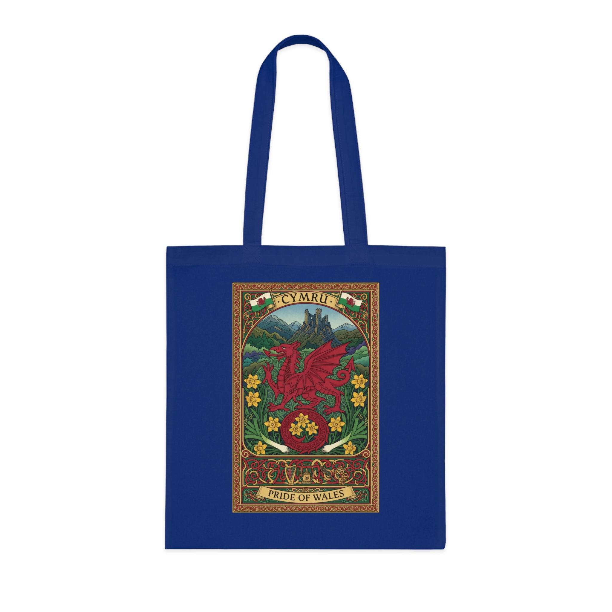 Wales Pride Tote — Cymru Red Dragon Cotton Tote (Vintage Celtic Floral Design)