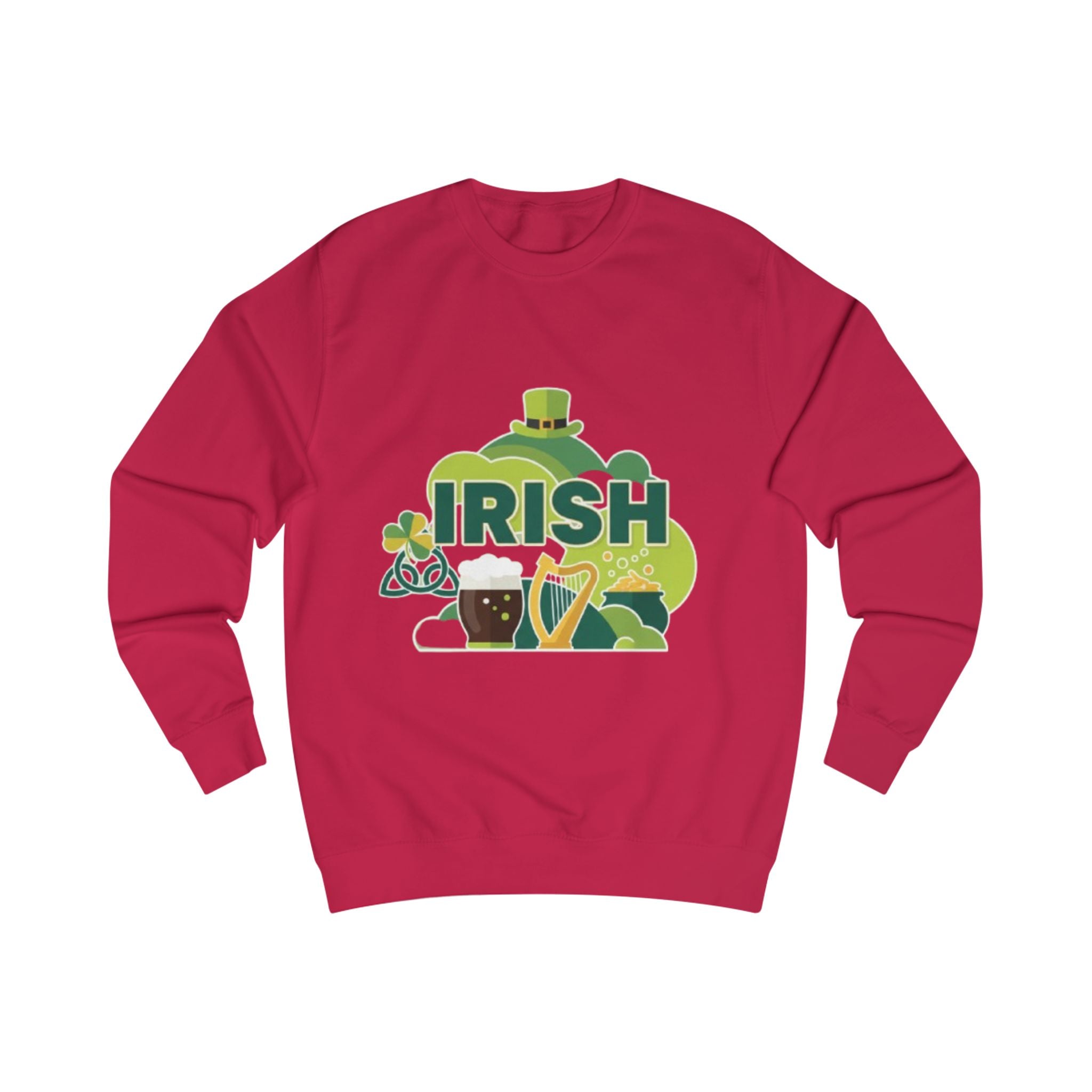 Irish St. Patrick's Day Sweatshirt — Shamrock, Harp & Beer Graphic