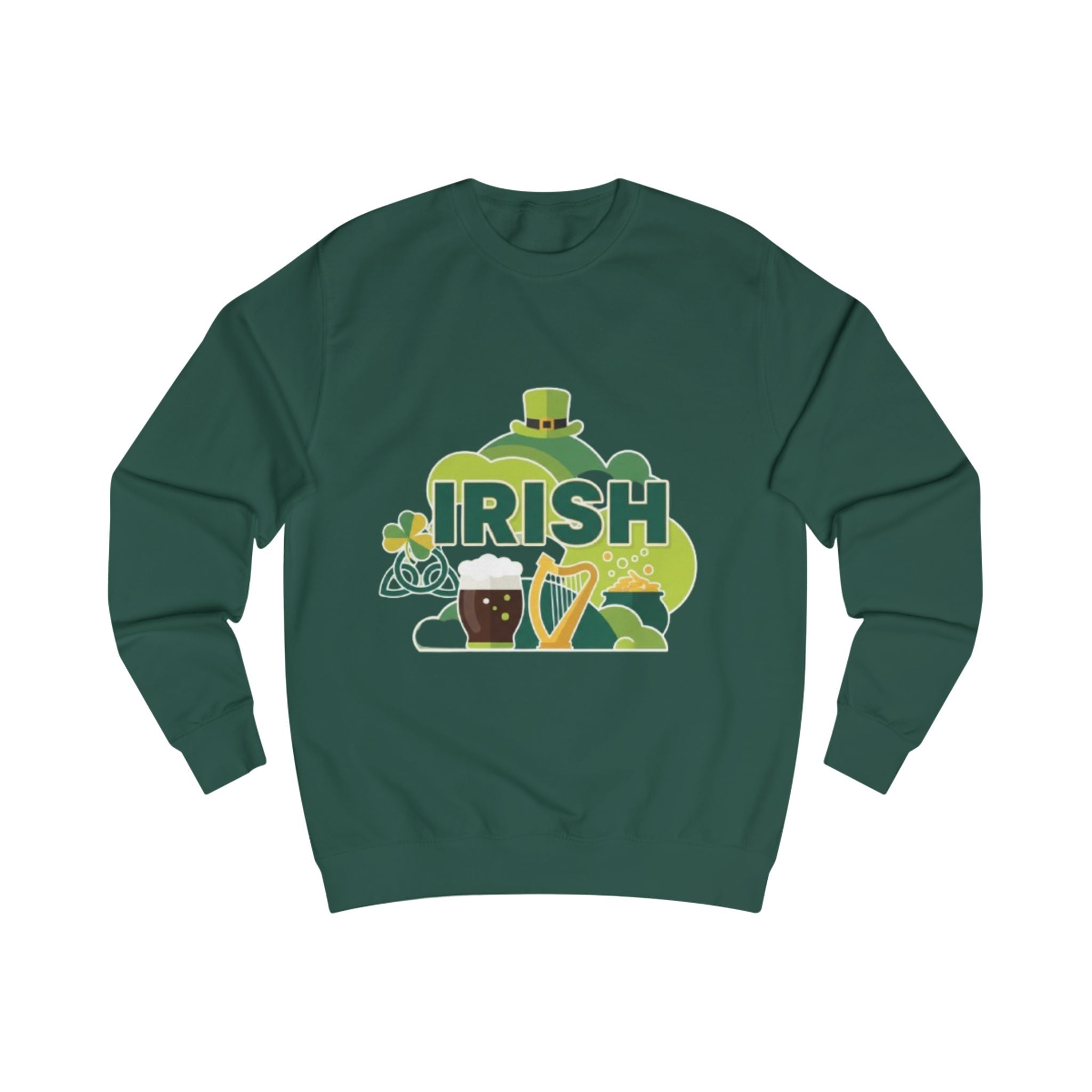 Irish St. Patrick's Day Sweatshirt — Shamrock, Harp & Beer Graphic