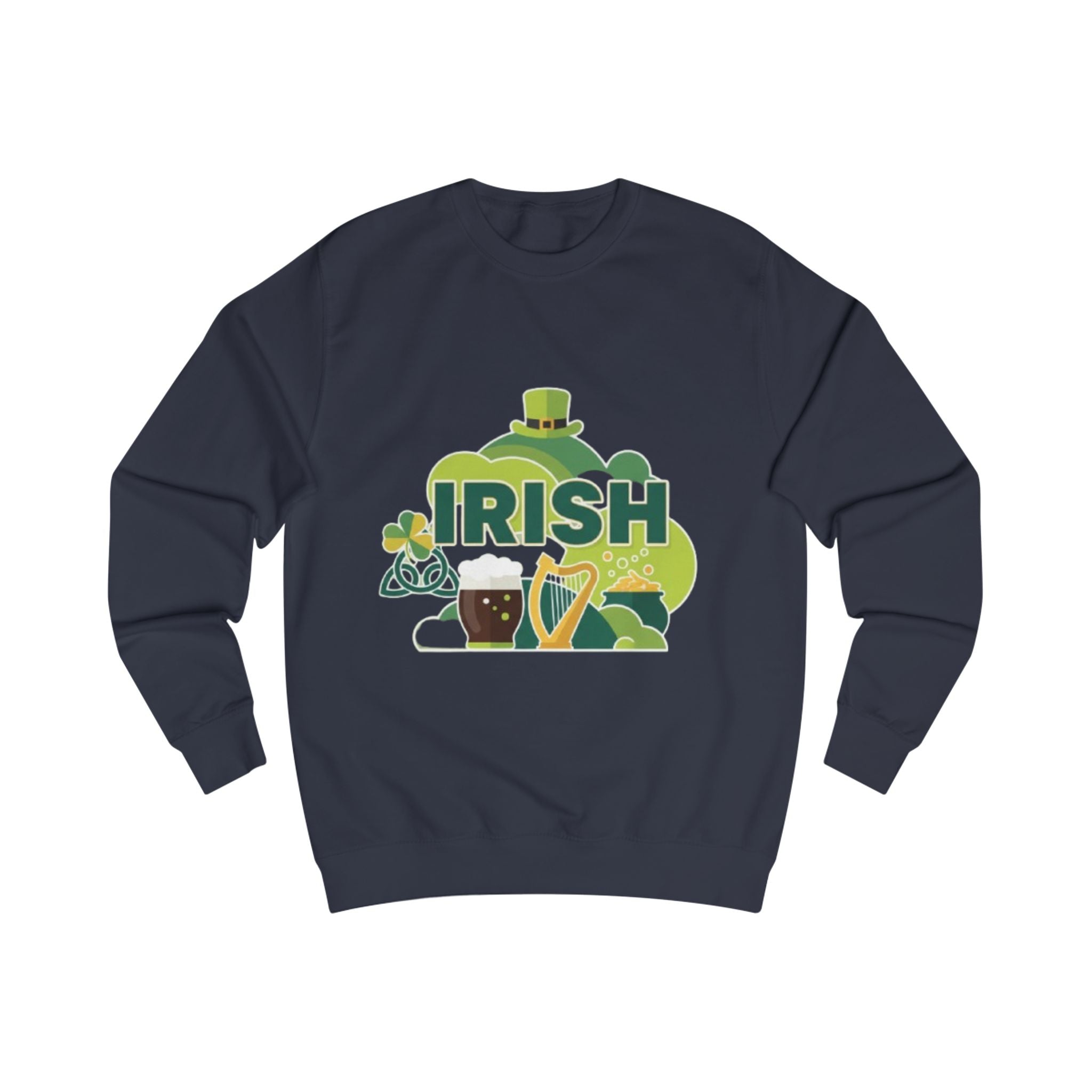 Irish St. Patrick's Day Sweatshirt — Shamrock, Harp & Beer Graphic