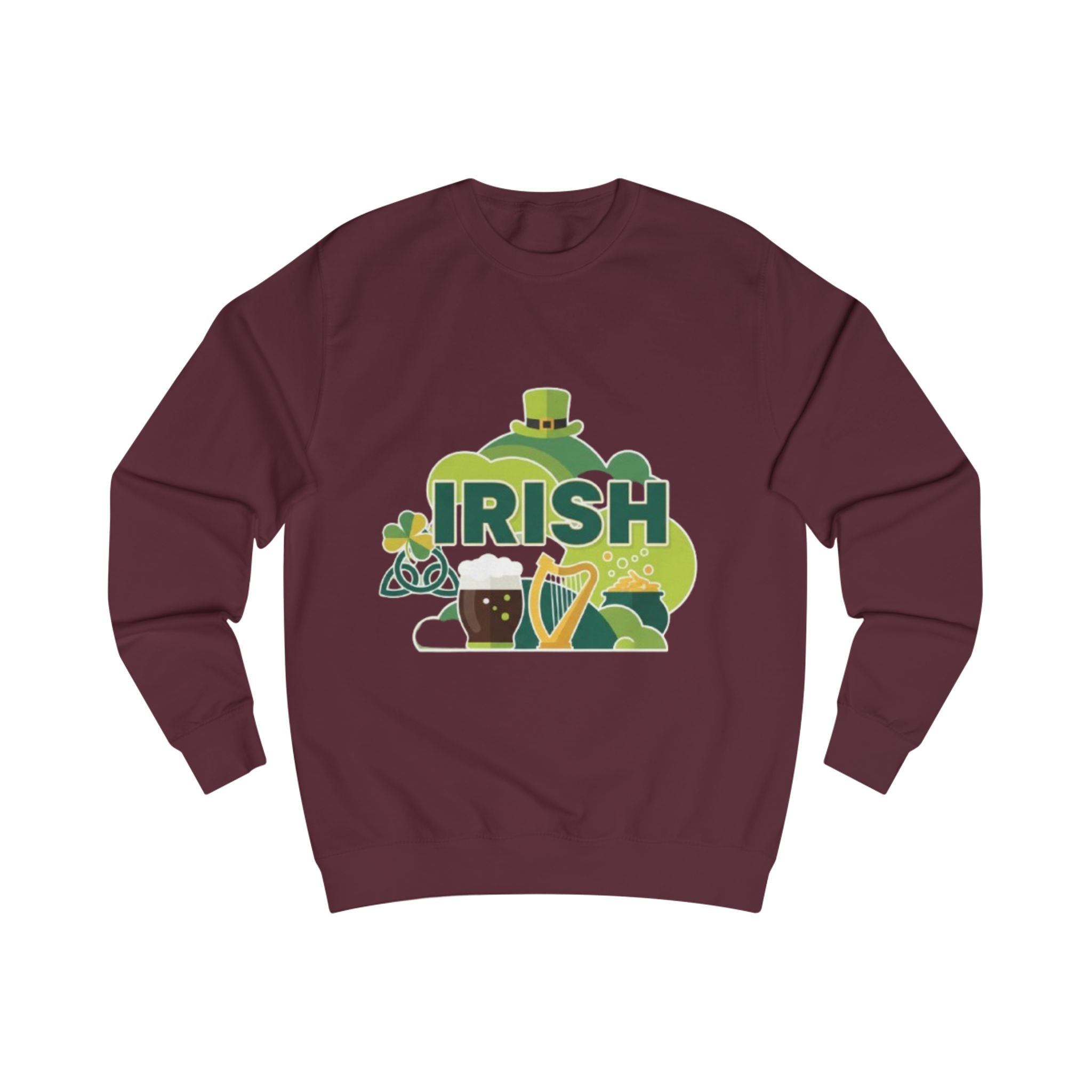 Irish St. Patrick's Day Sweatshirt — Shamrock, Harp & Beer Graphic