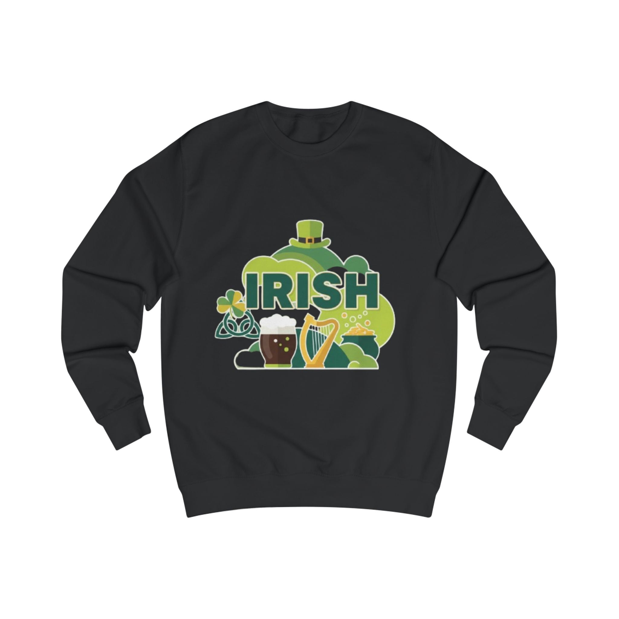 Irish St. Patrick's Day Sweatshirt — Shamrock, Harp & Beer Graphic
