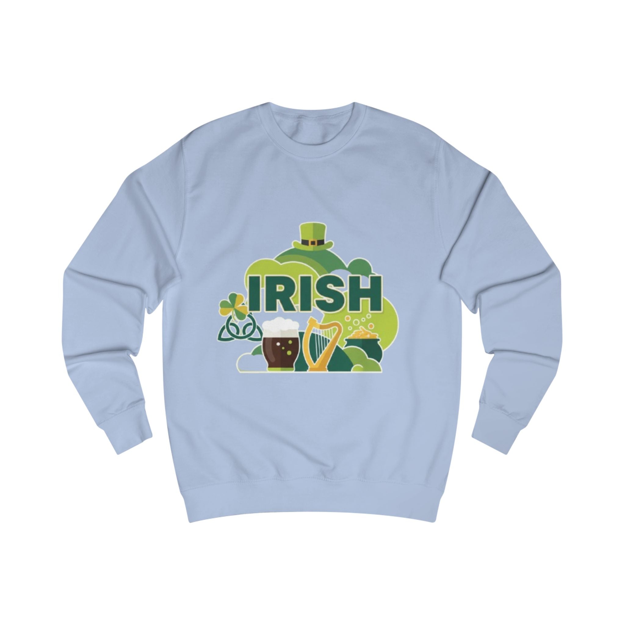 Irish St. Patrick's Day Sweatshirt — Shamrock, Harp & Beer Graphic