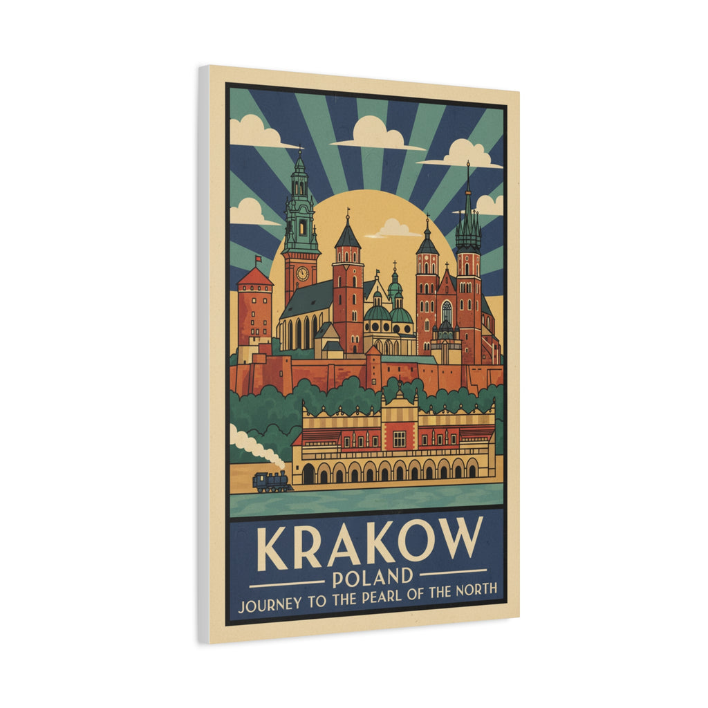 Krakow Poland Vintage Travel Poster Canvas — Matte Stretched Wall Art