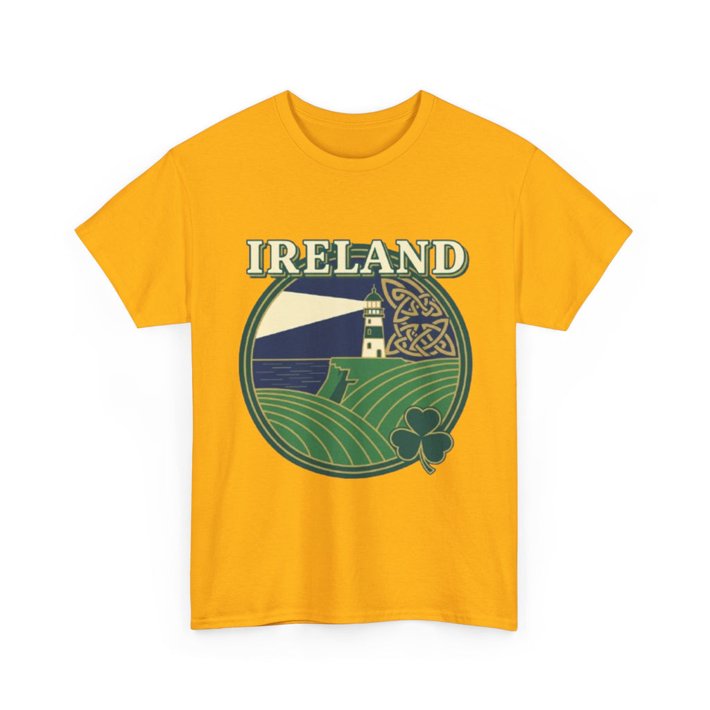 Ireland Scenic Tee — Celtic Lighthouse & Shamrock Graphic T-Shirt