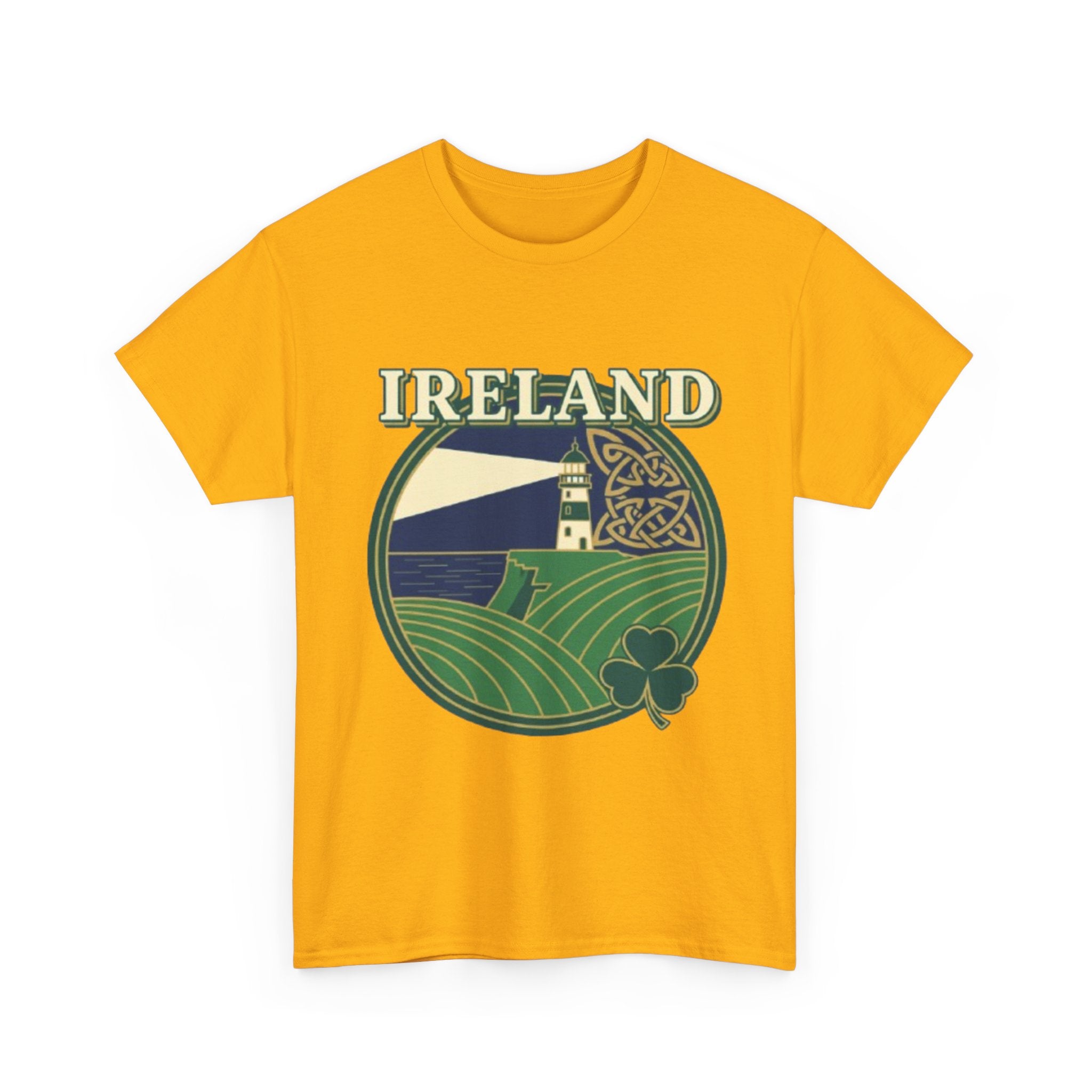 Ireland Scenic Tee — Celtic Lighthouse & Shamrock Graphic T-Shirt