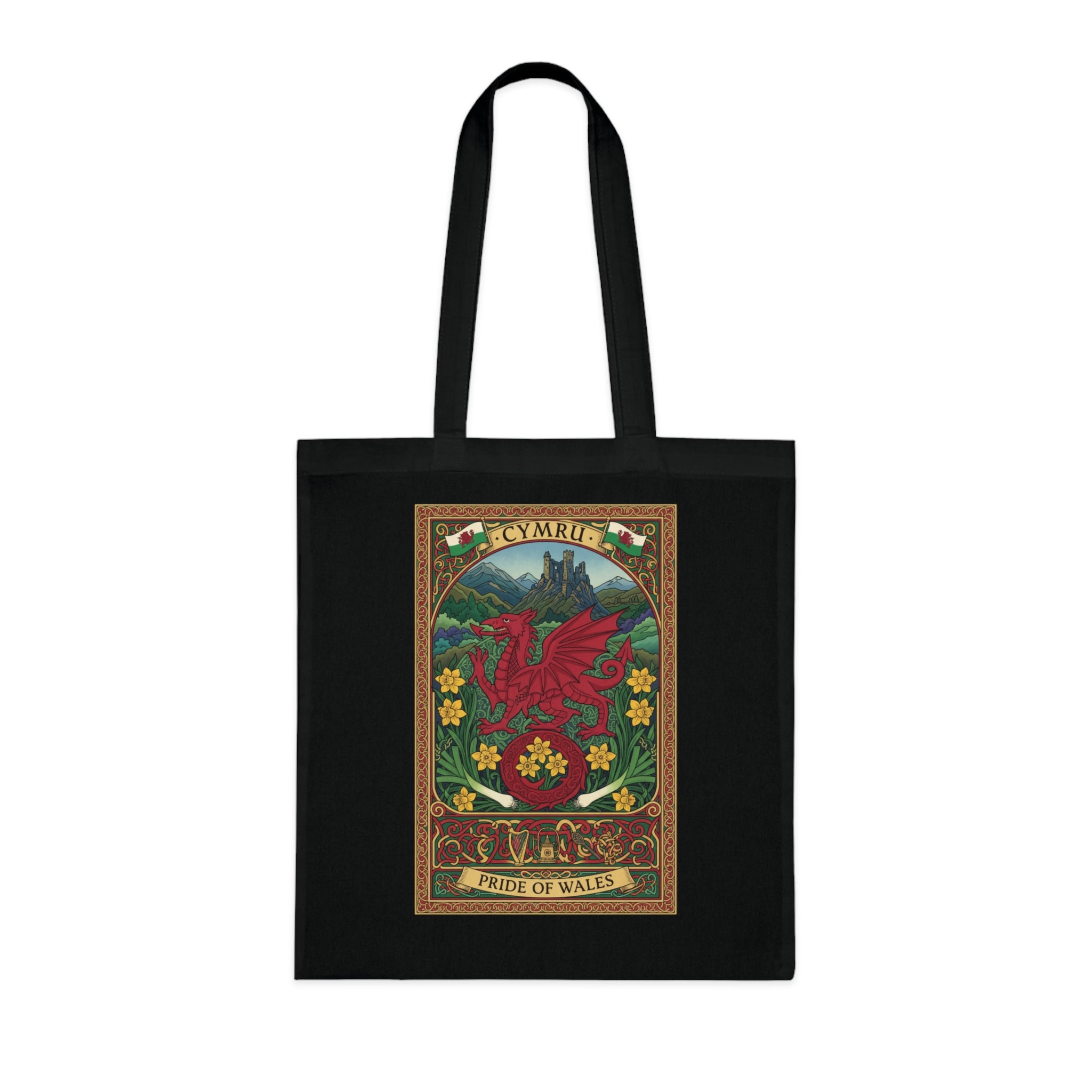 Wales Pride Tote — Cymru Red Dragon Cotton Tote (Vintage Celtic Floral Design)