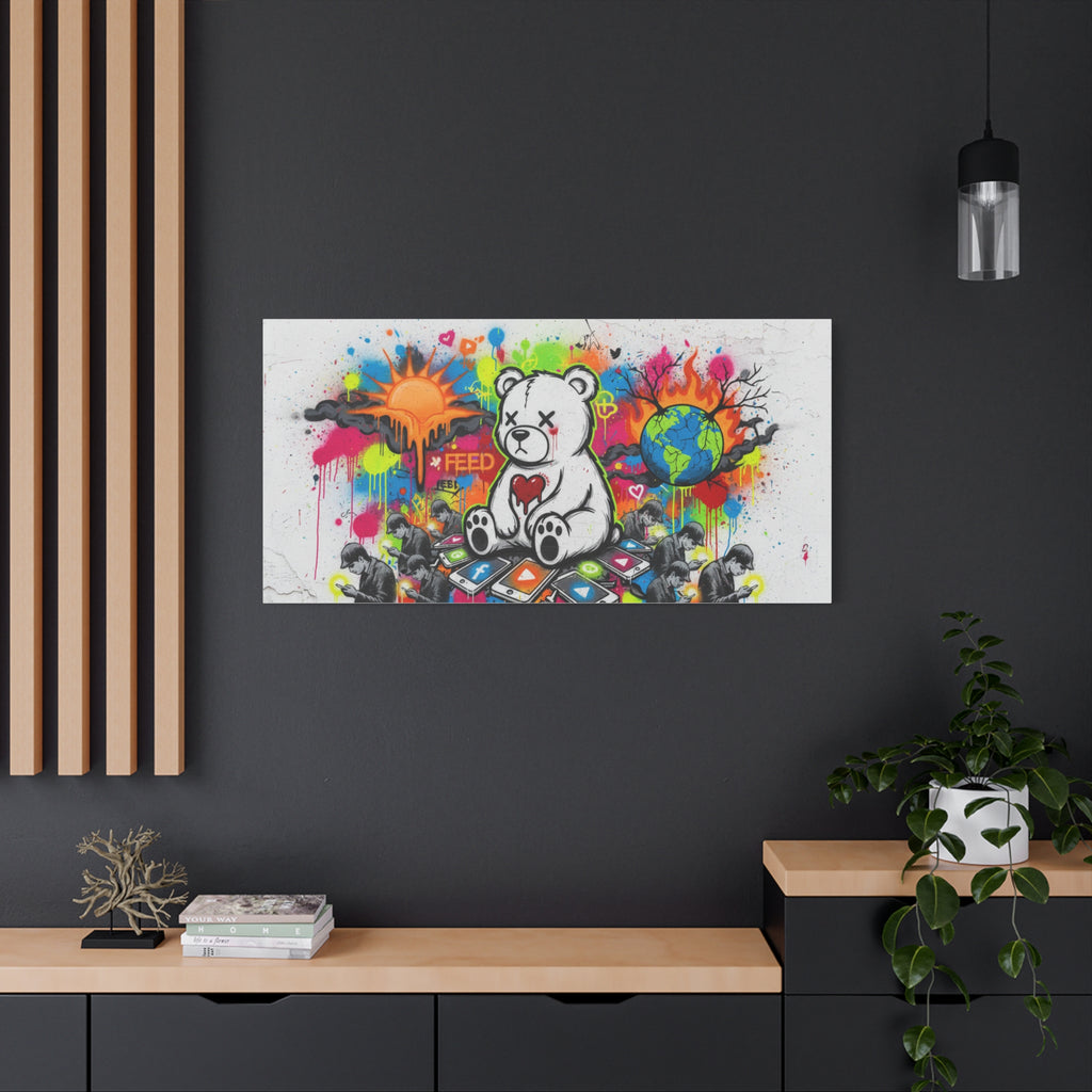 Graffiti Teddy Bear Matte Canvas Wall Art — Colourful Urban Pop Street Art Print